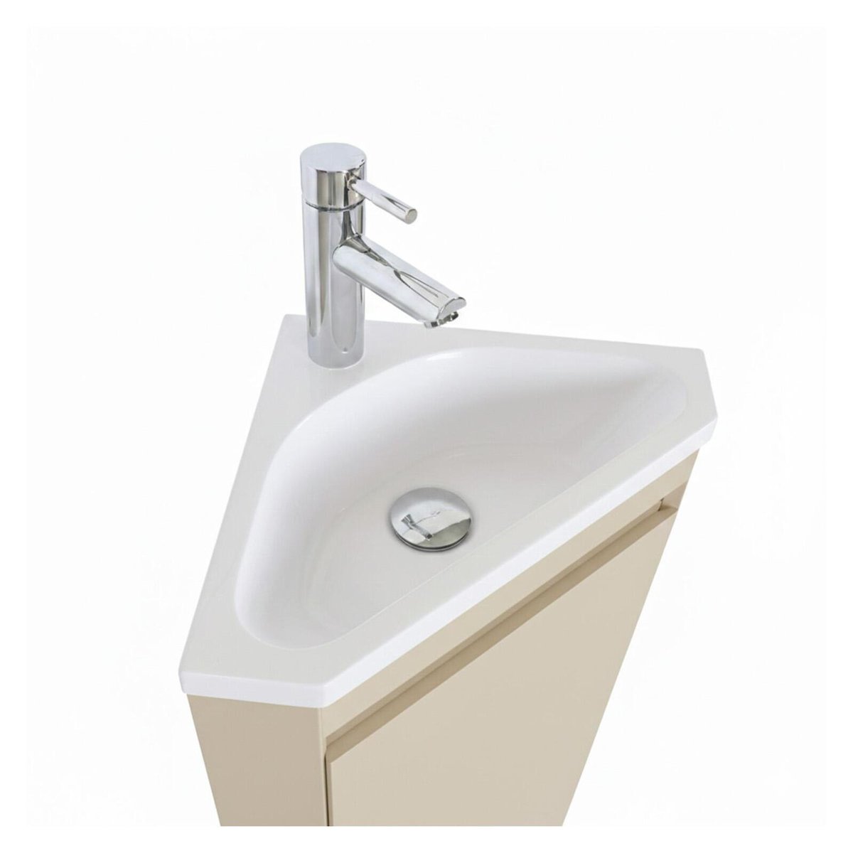 Ensemble lave-mains d'angle sur pieds avec robinet et armoire SORRENTO beige satiné, MOB IN