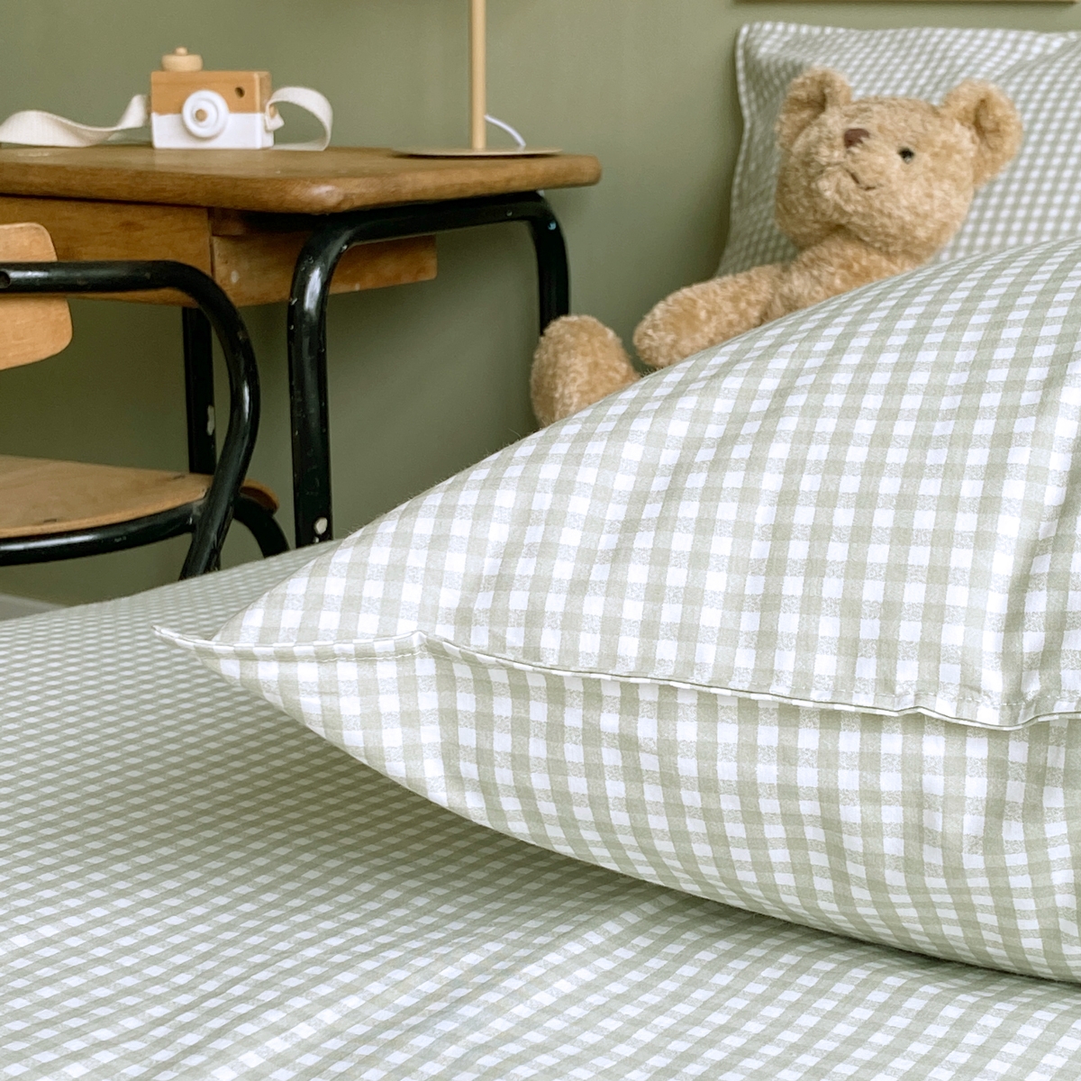 Parure de couette 1 personne coton bio OLIVE vert, LITTLE CREVETTE