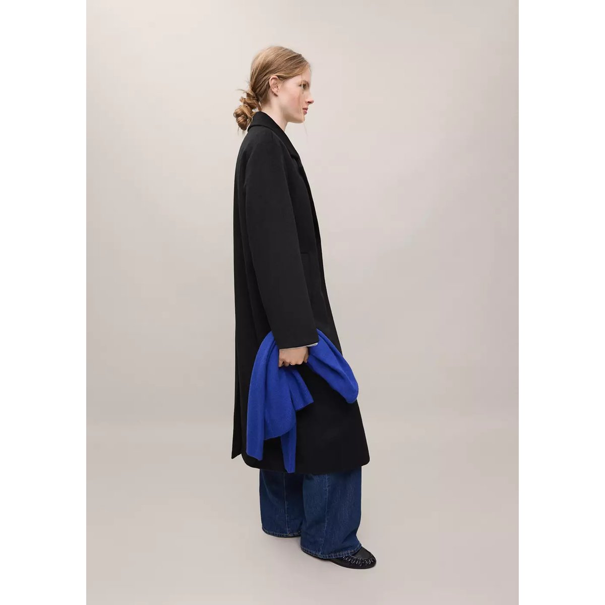 Manteau long en laine noir, MANGO TEEN