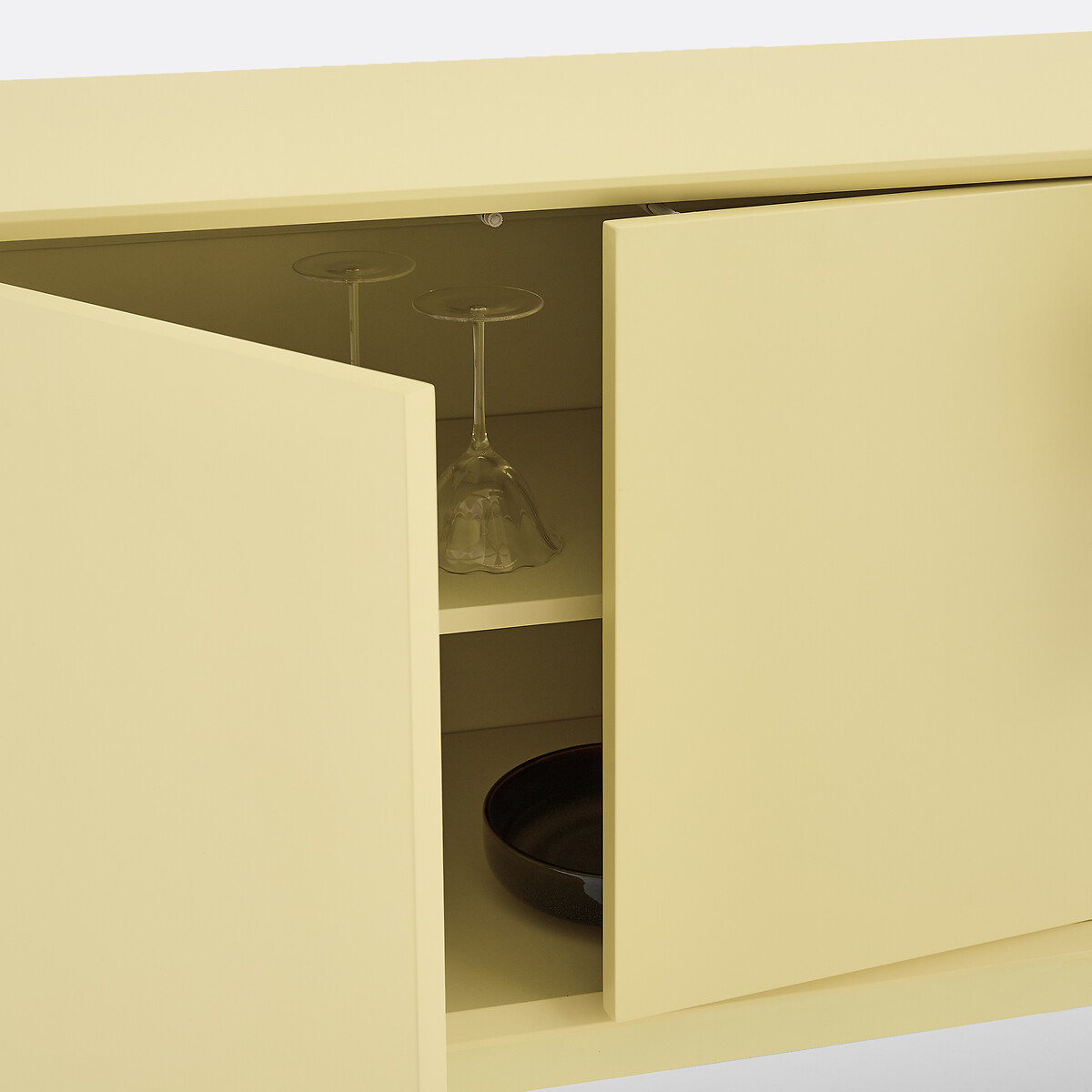 Pickito Lacquered Low Sideboard with 2 Doors and 2 Drawers Length 160cm soft yellow, LA REDOUTE INTERIEURS