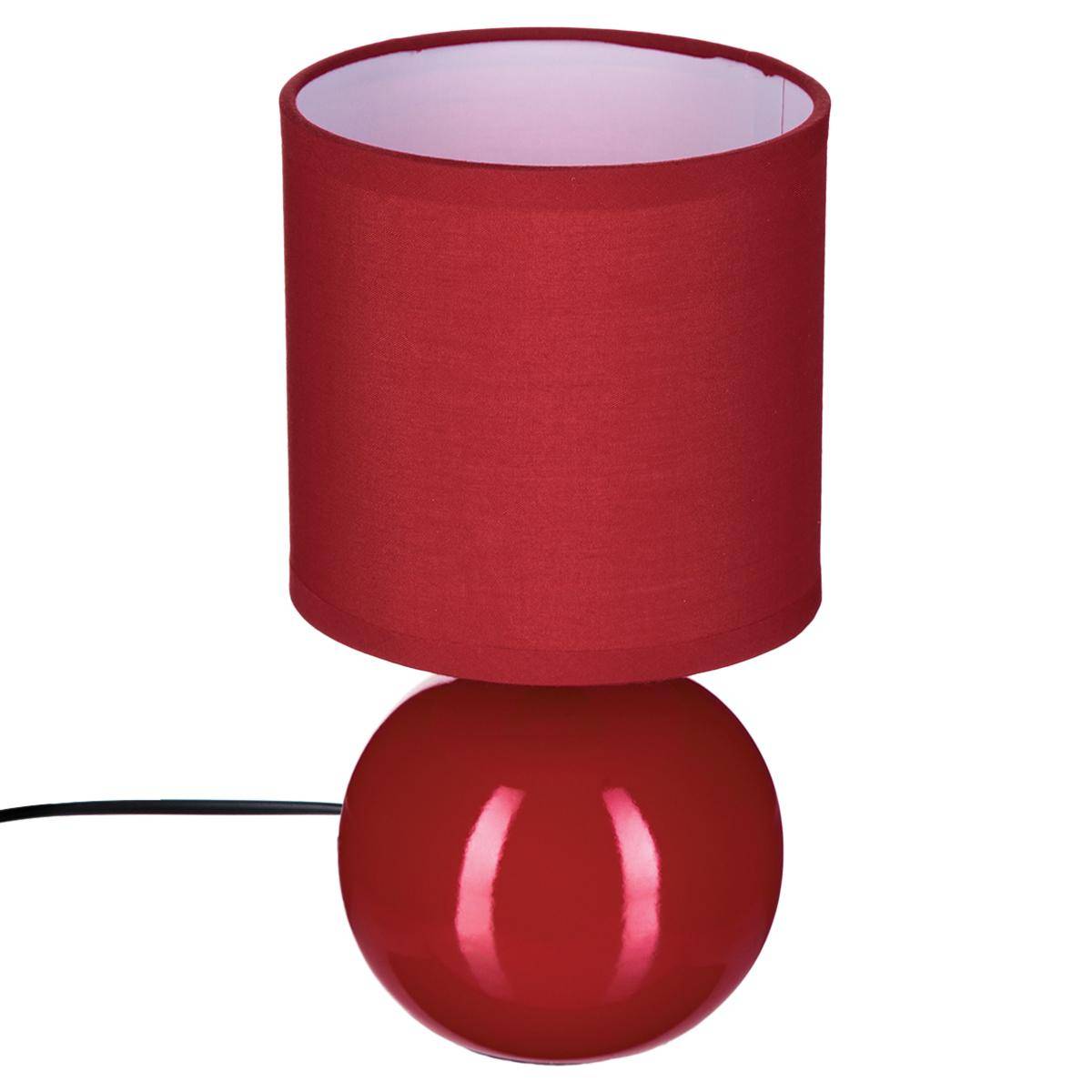 Lampe à poser en grès abat-jour en tissu TIMÉO rouge, ATMOSPHERA