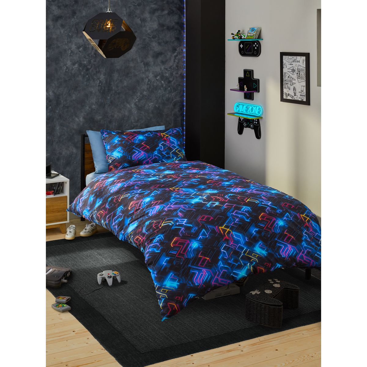 Parure housse de couette et taie d'oreiller joueur phosphorescent, NEXT
