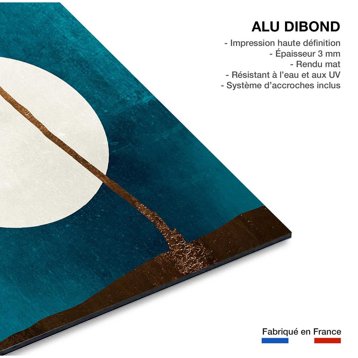Tableau cocotier sur fond bleu tableau alu dibond, HEXOA