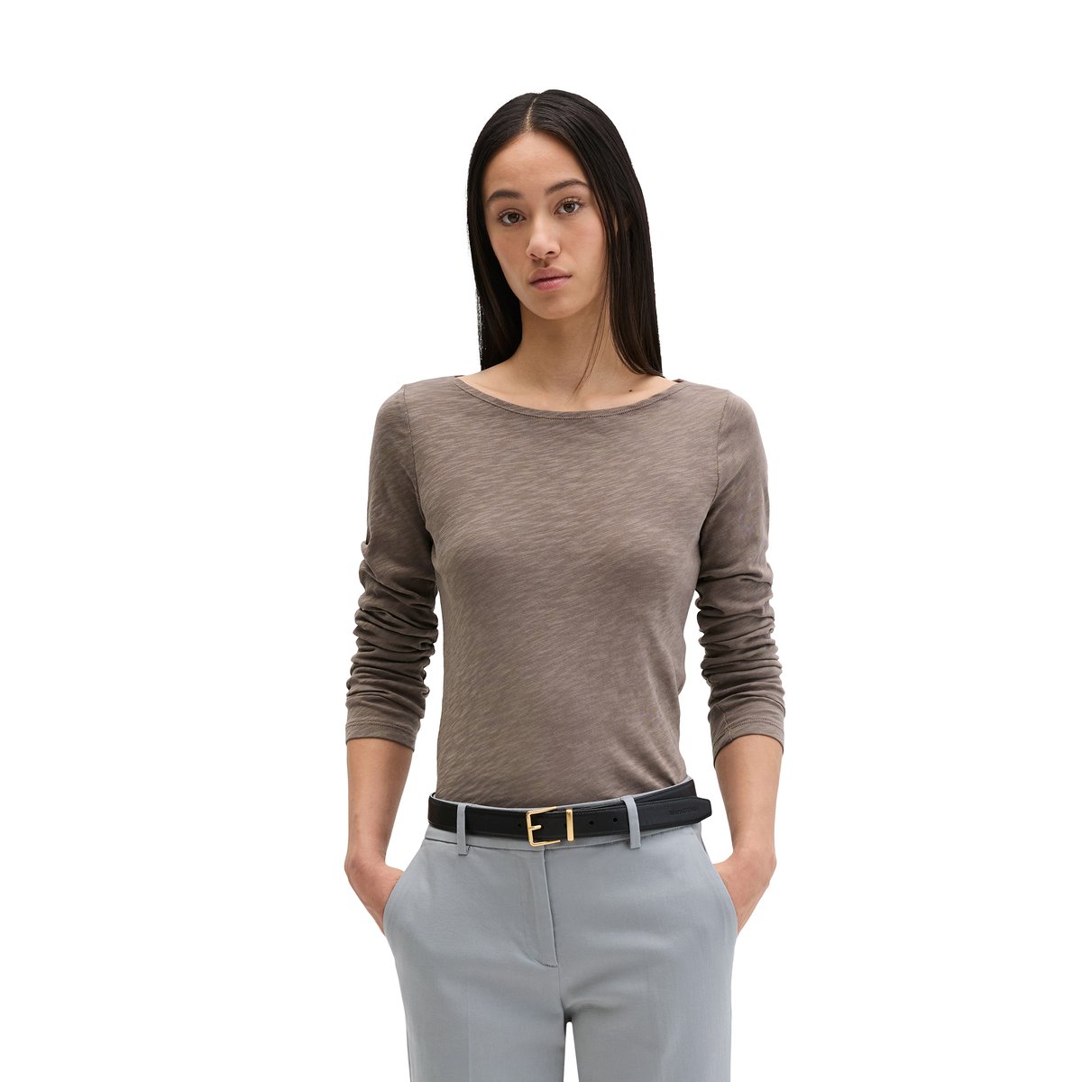 T-shirt long U-Boot DfC regular en qualité Organic Cotton marron, MARC O'POLO