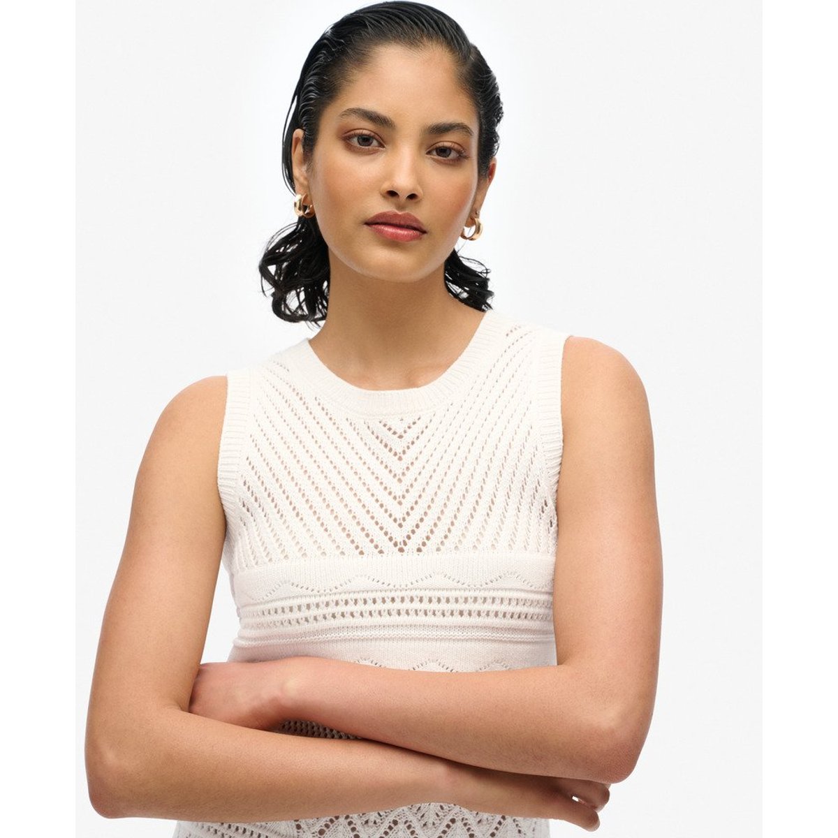 Robe courte en crochet blanc cassé os du désert, SUPERDRY