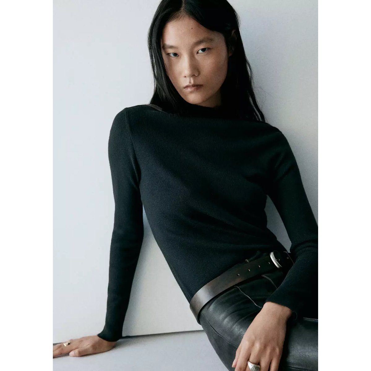 Pull-over maille col montant noir, MANGO