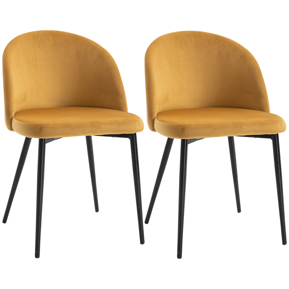 Chaise de salle à manger Velours Jaune jaune moutarde, noir, HOMCOM