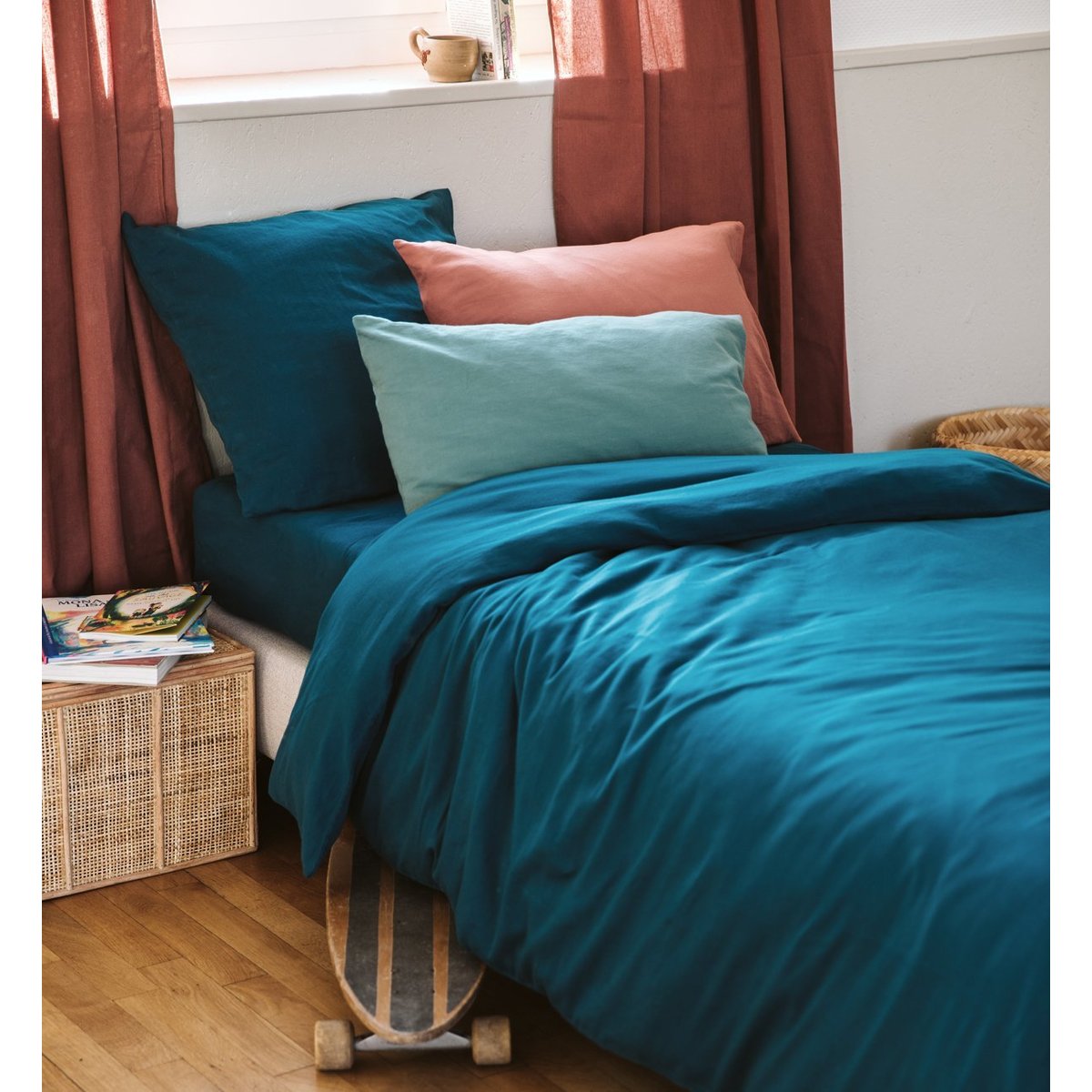 Housse de couette pour lit 1 personne PUR COTON BIO bleu nuit, KADOLIS