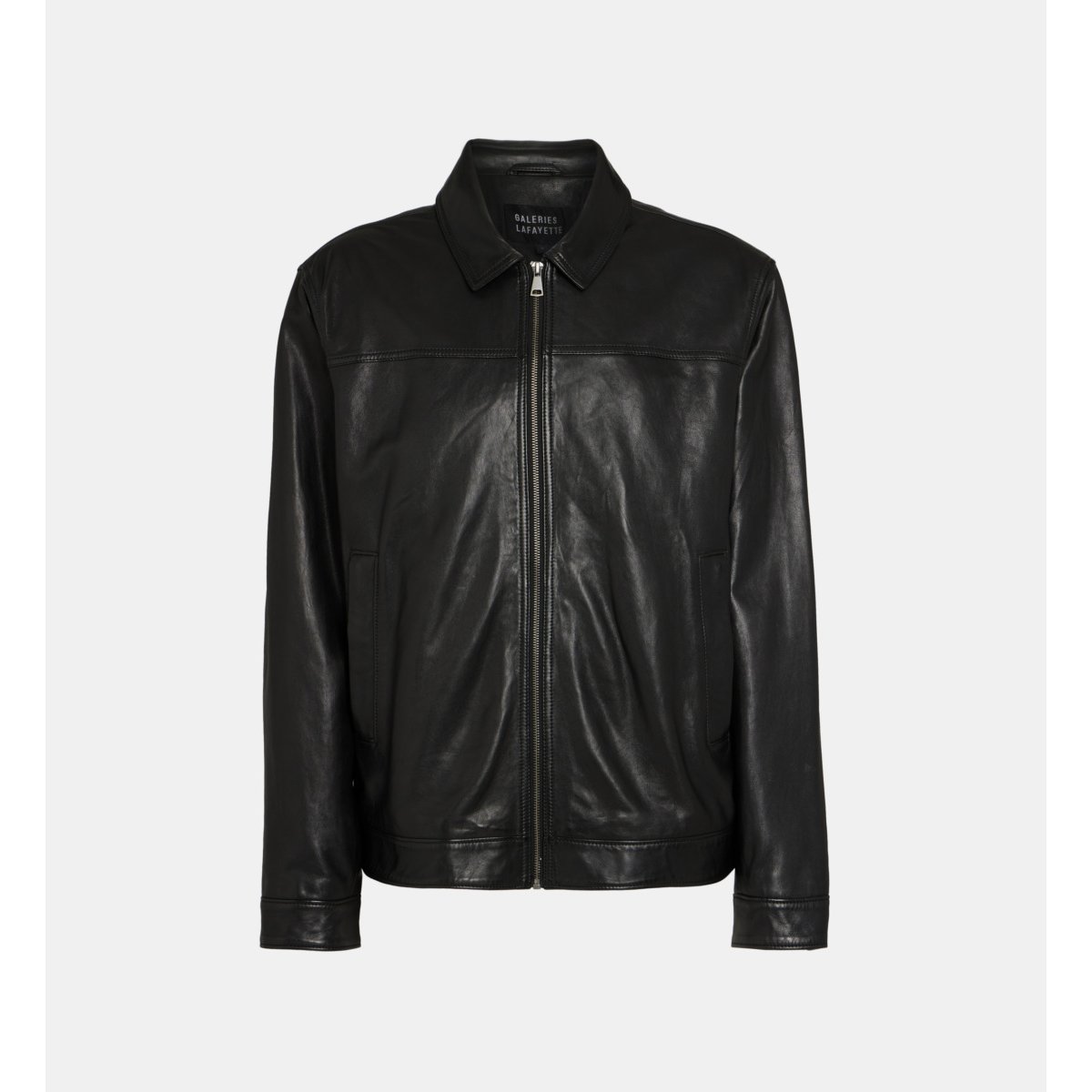 Blouson droit neather en cuir noir, GALERIES LAFAYETTE