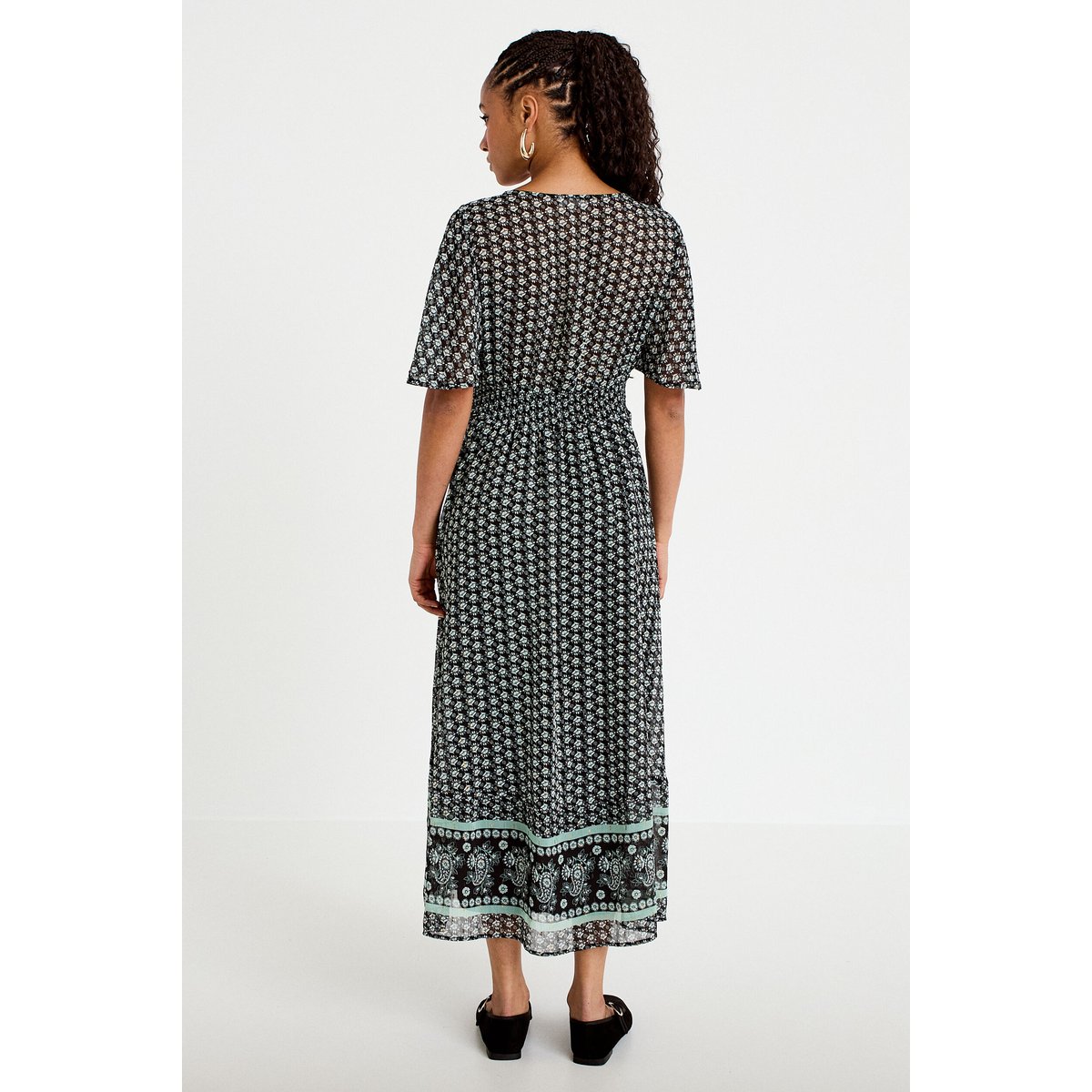 Robe longue évasée col v voile noir, CACHE CACHE