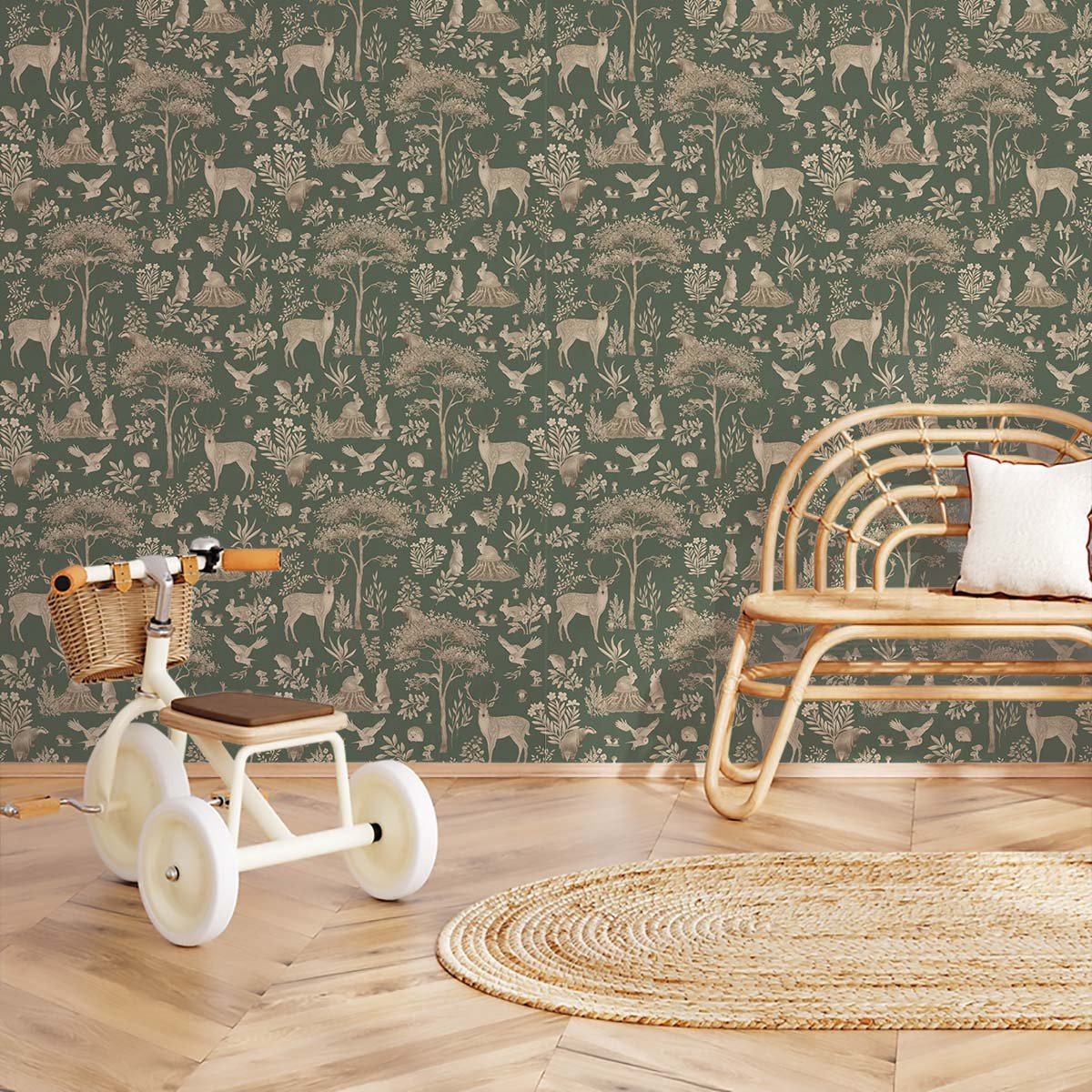 Papier peint enfant Brume des Bois vert, HEXOA