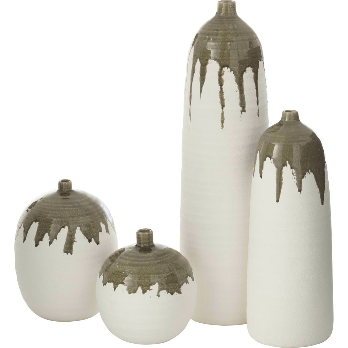Vase bouteille en poterie fait main vert olive et blanc, RECOLLECTION