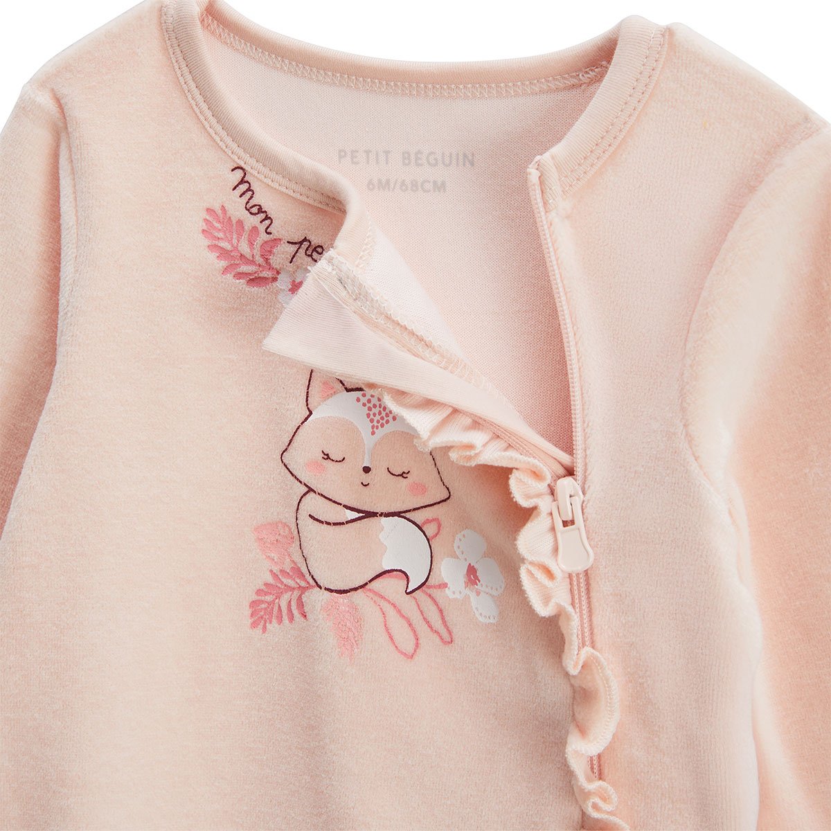 Pyjama bébé en velours ouverture zippée Louison rose, PETIT BEGUIN