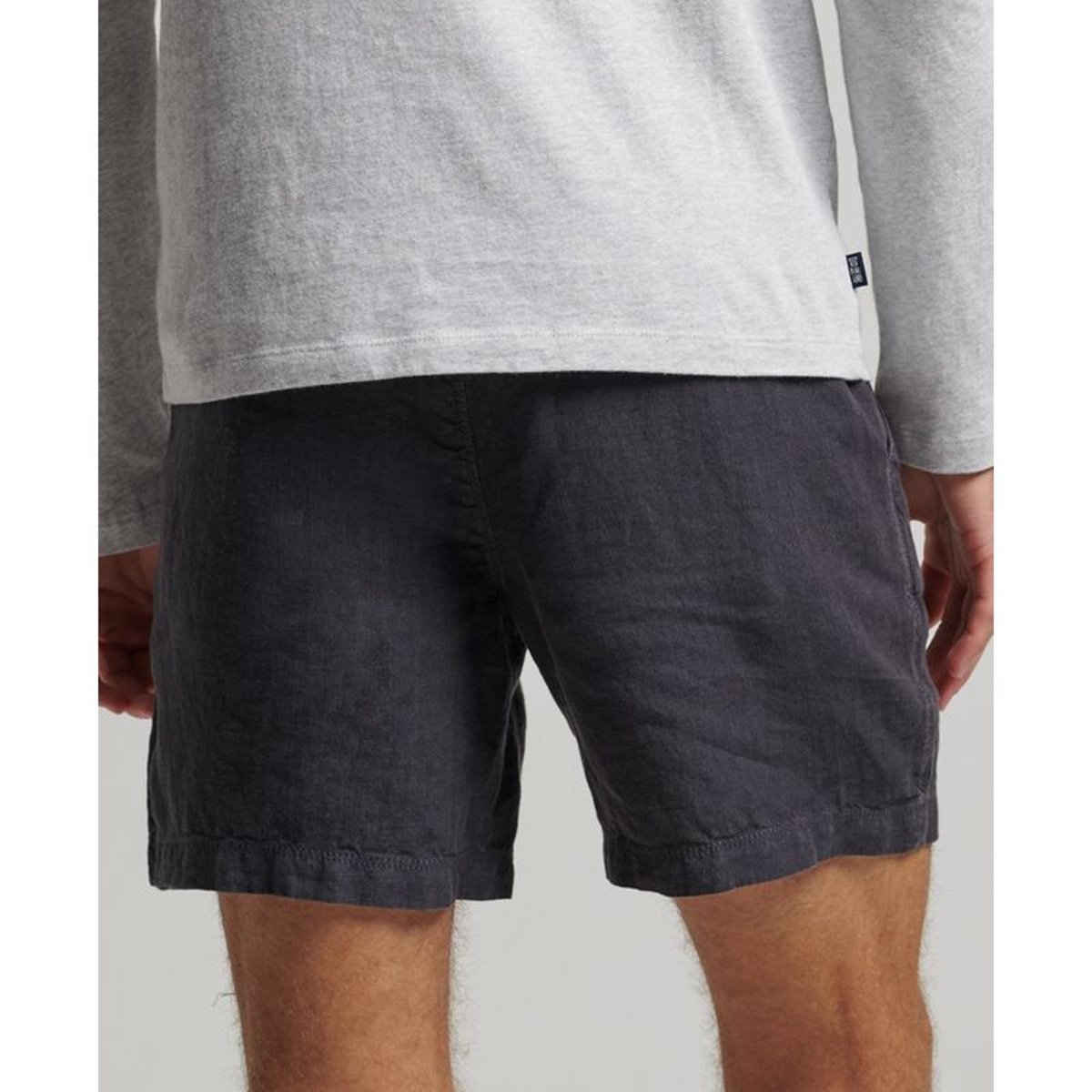 Short en lin surteint graphite bleu, SUPERDRY
