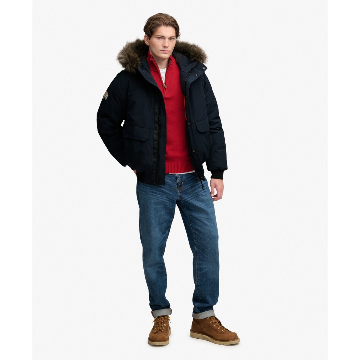 Bomber Everest en imitation fourrure bleu marine éclipse, SUPERDRY
