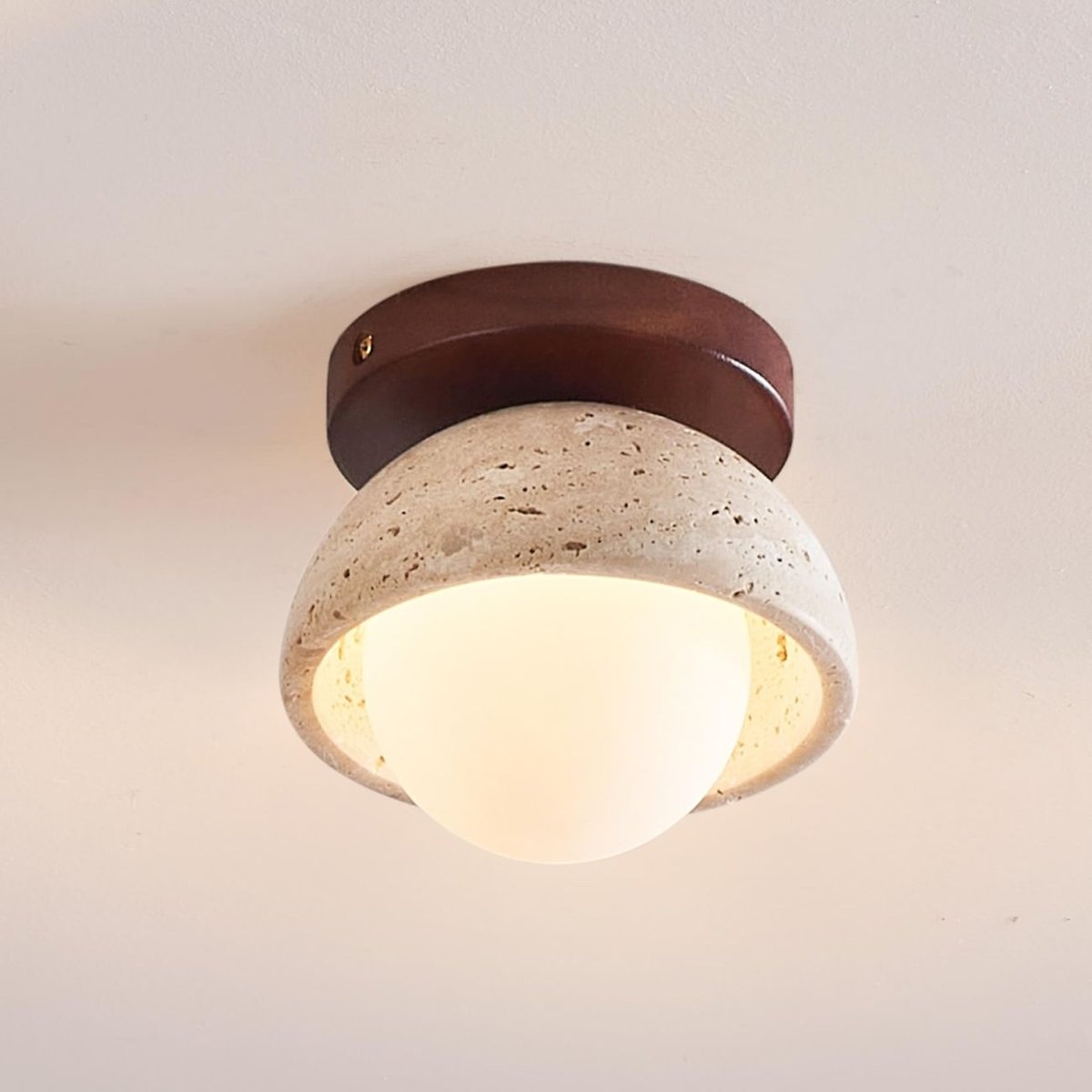 Applique ou plafonnier pierre et bois - PIETRA beige blanc et bois, KOSILUM