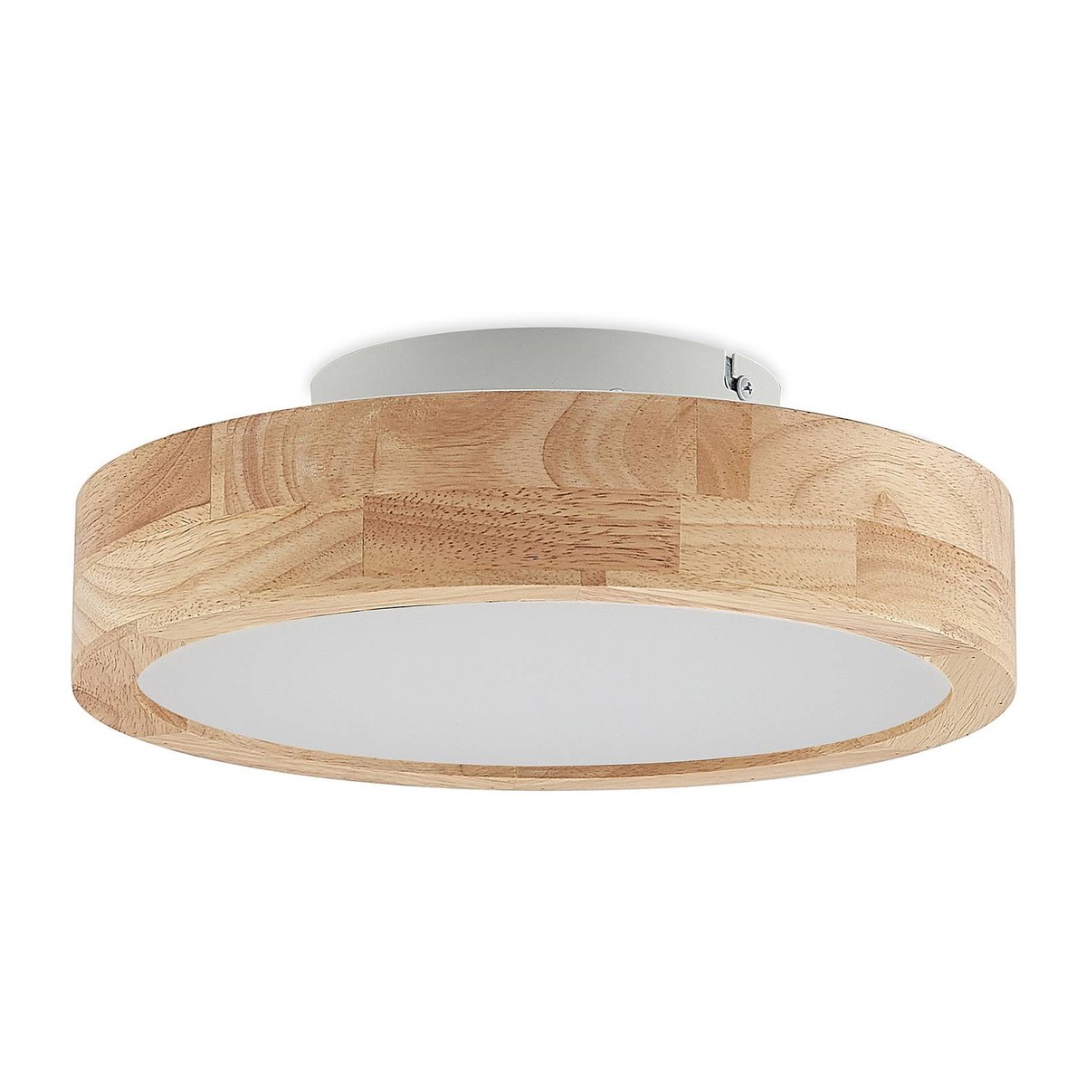 Plafonnier en bois moderneLED, Lanira bois clair, blanc, LINDBY