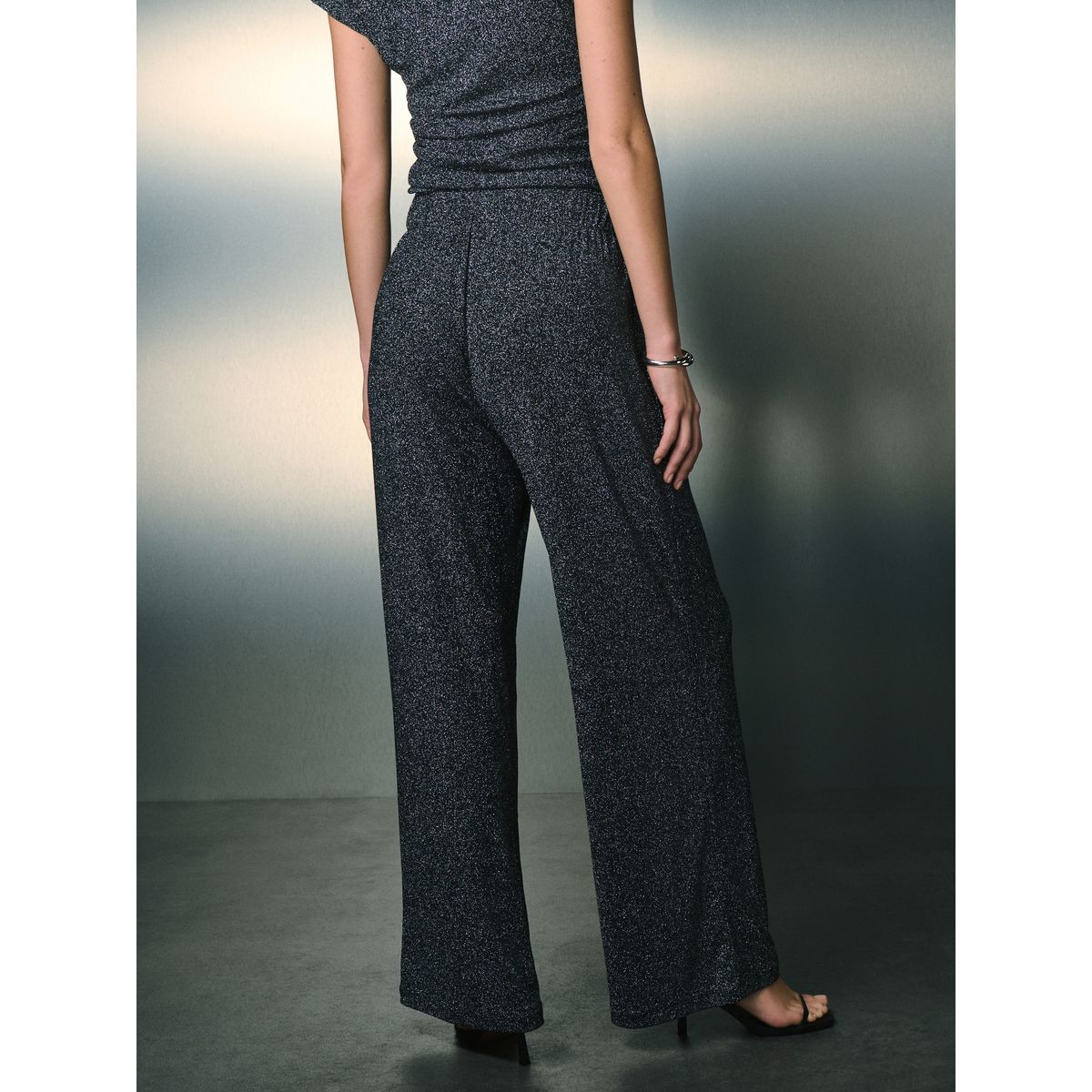 Pantalon large scintillant effet métallisé argent, NEXT