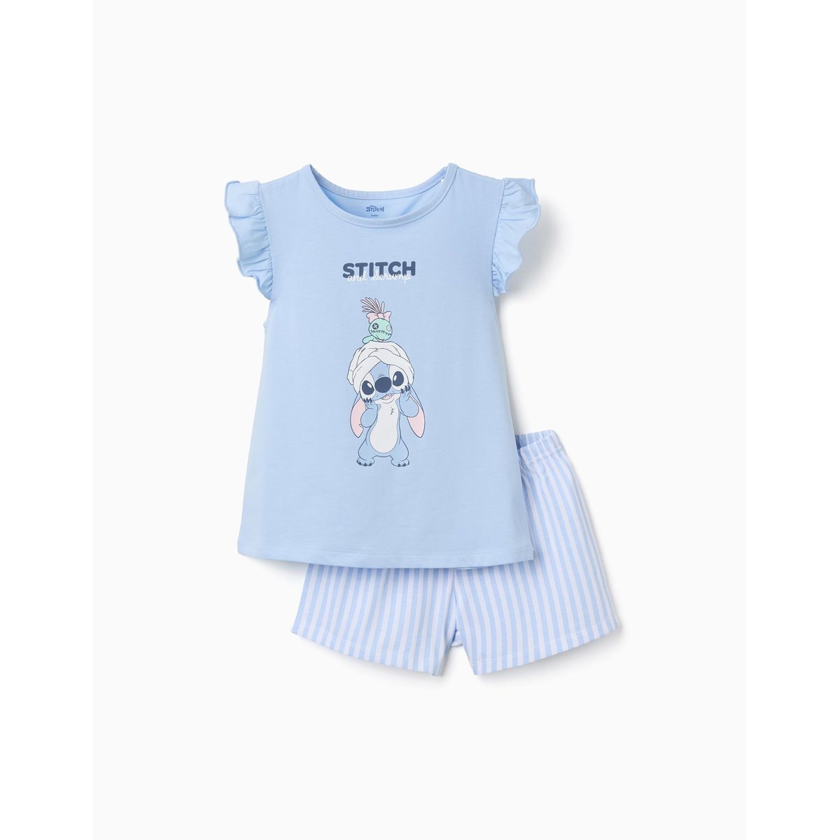 Pyjama en coton à manches courtes avec imprimé Stitch bleu clair, ZIPPY