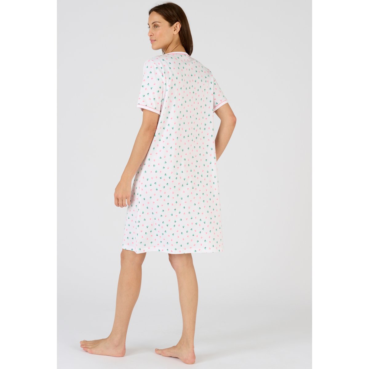 Chemise de nuit pur coton peigné rose/vert imp., DAMART