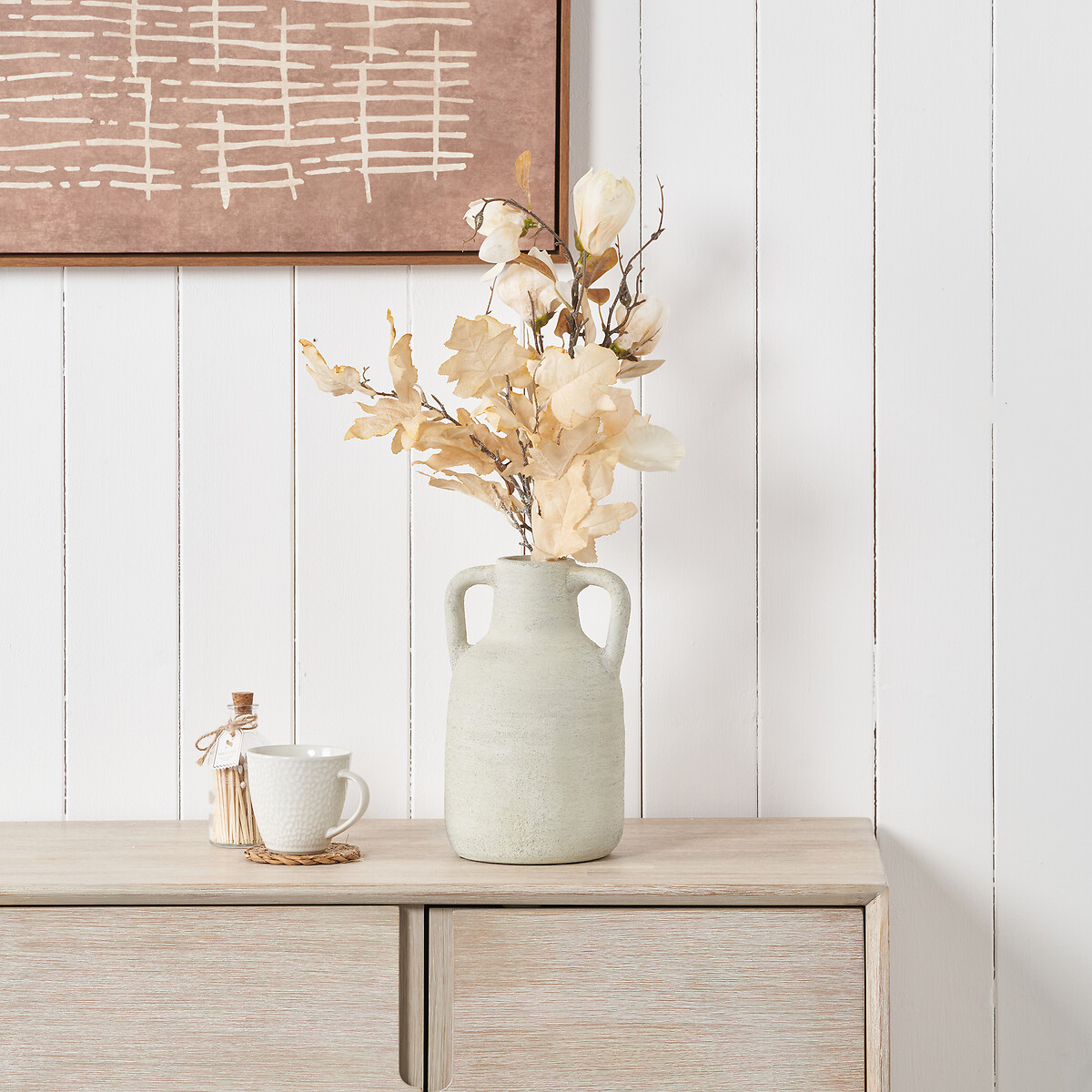 28cm White Textured Terracotta Decorative Vase with Handles white, ÉDITÉ