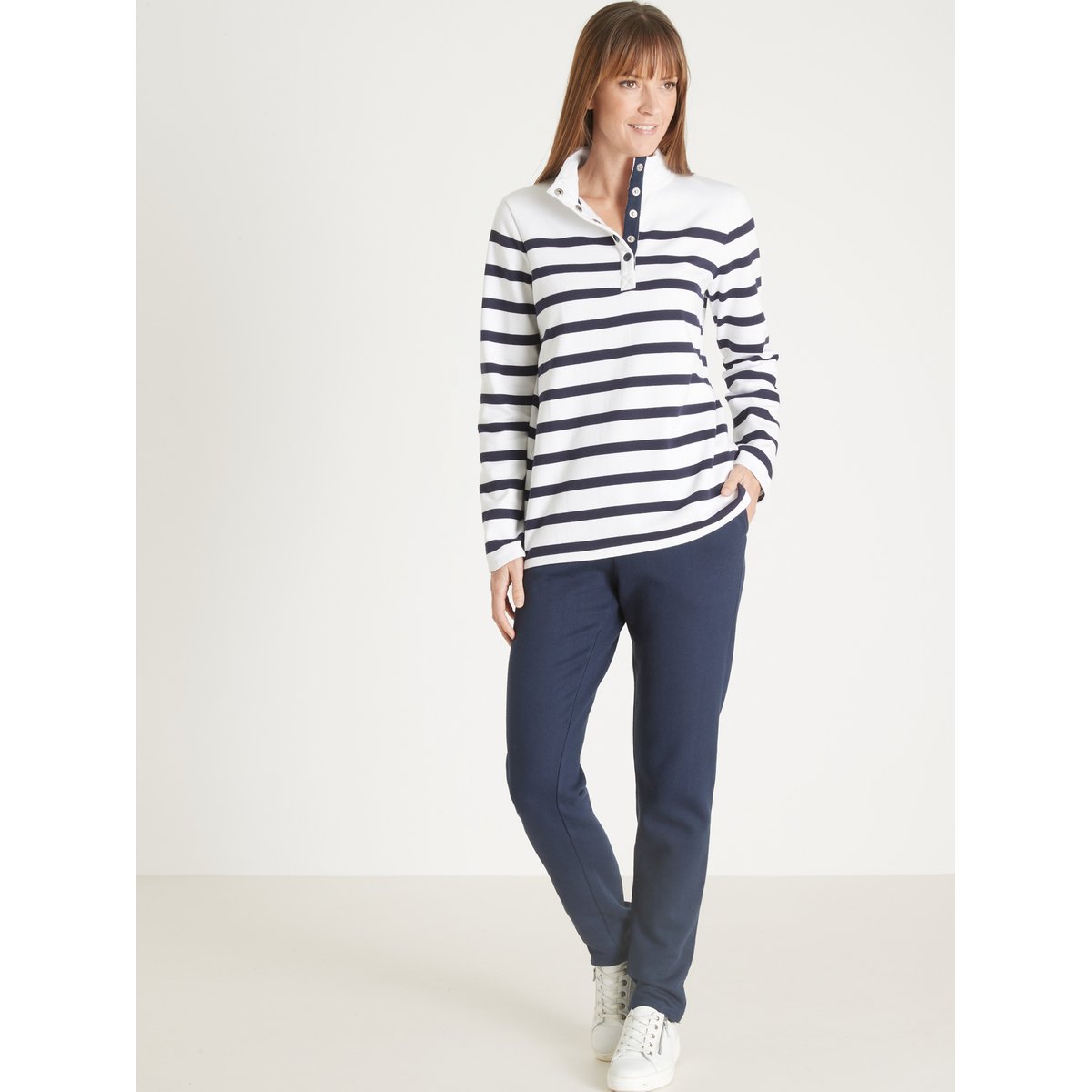 Sweat-shirt col montant rayé blanc/marine, DAXON