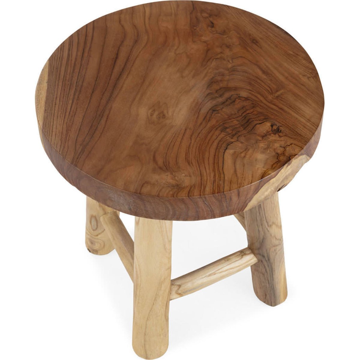 Tabouret rond en bois de teck naturel, RECOLLECTION