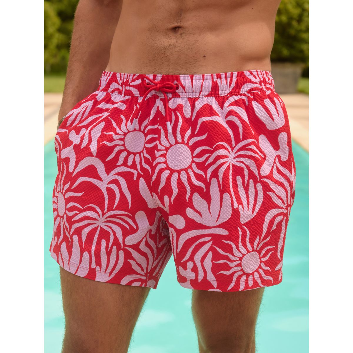 Short de bain abstrait 5 pouces rouge/lilas, NEXT