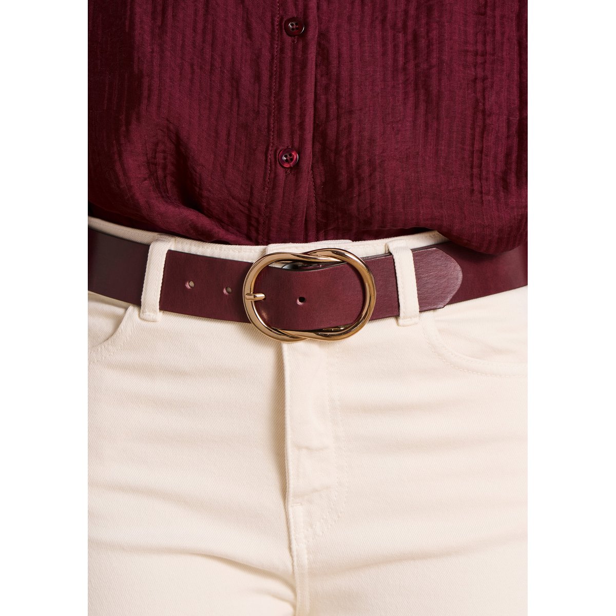 Ceinture en cuir boucle fantaisie marron, LA FEE MARABOUTEE
