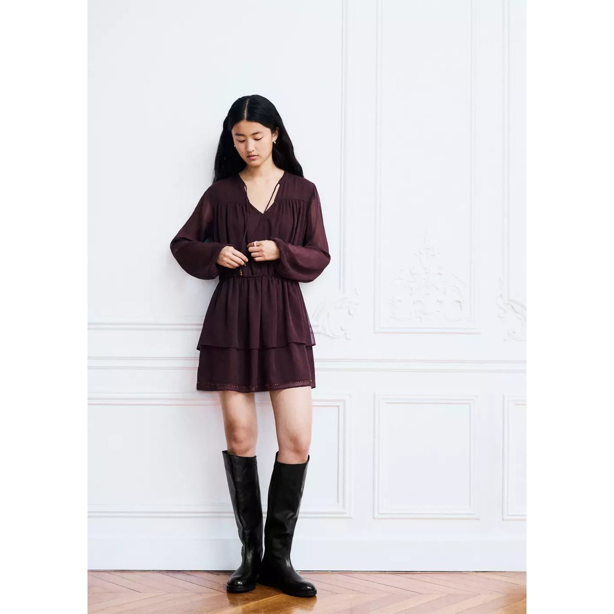 Robe texturée à perles pourpre, MANGO TEEN