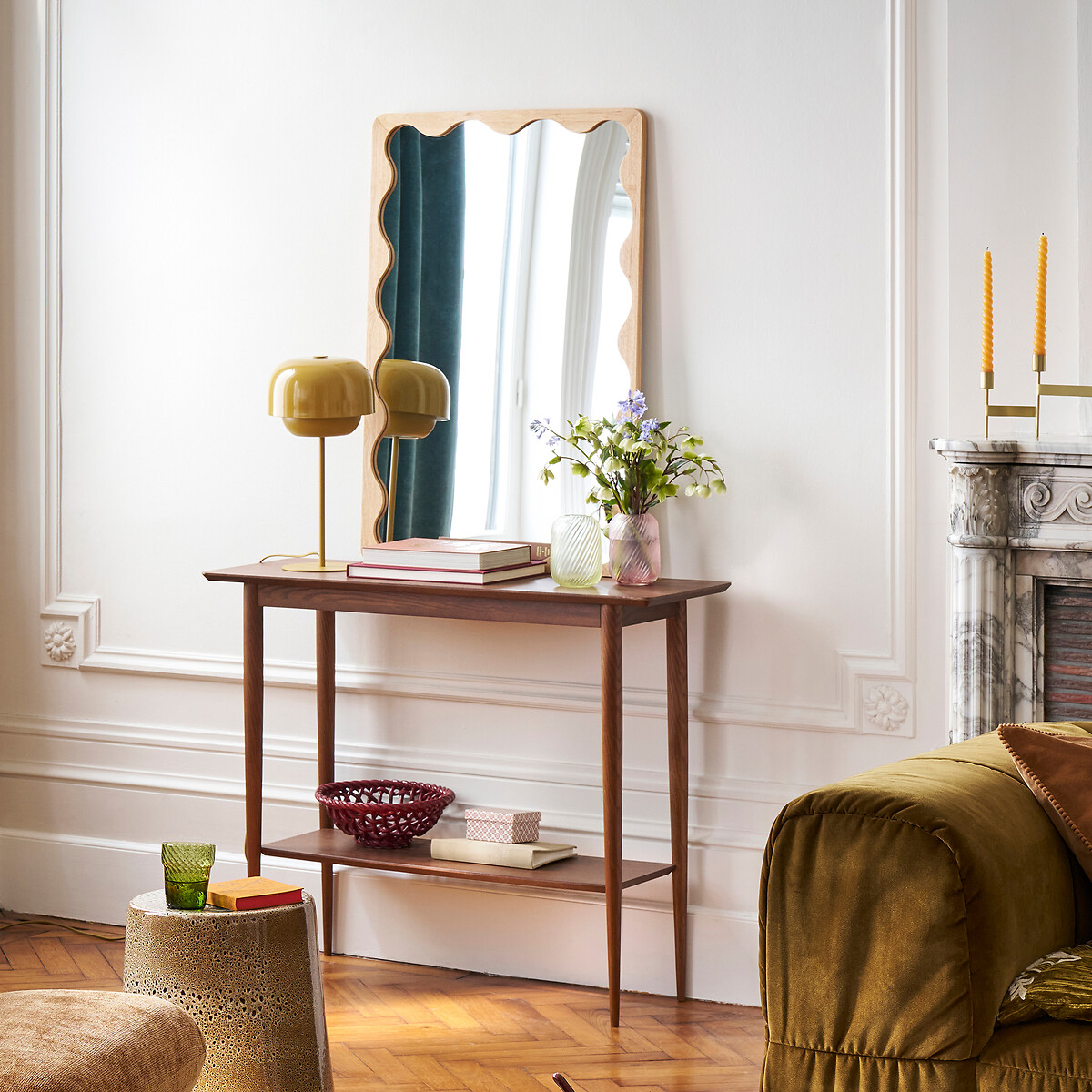 Console double plateau, plaqué frêne, Lussan teinté coloris noyer, LA REDOUTE INTERIEURS