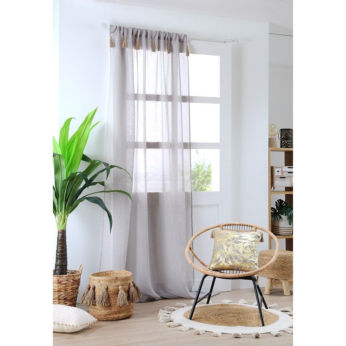 Voilage Passe Tringle 140x260 Ibiza Taupe gris, DECORATIE