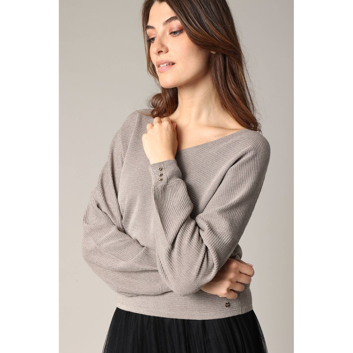 Pull col v féminin, coupe chemisier KIARA gold, DEELUXE