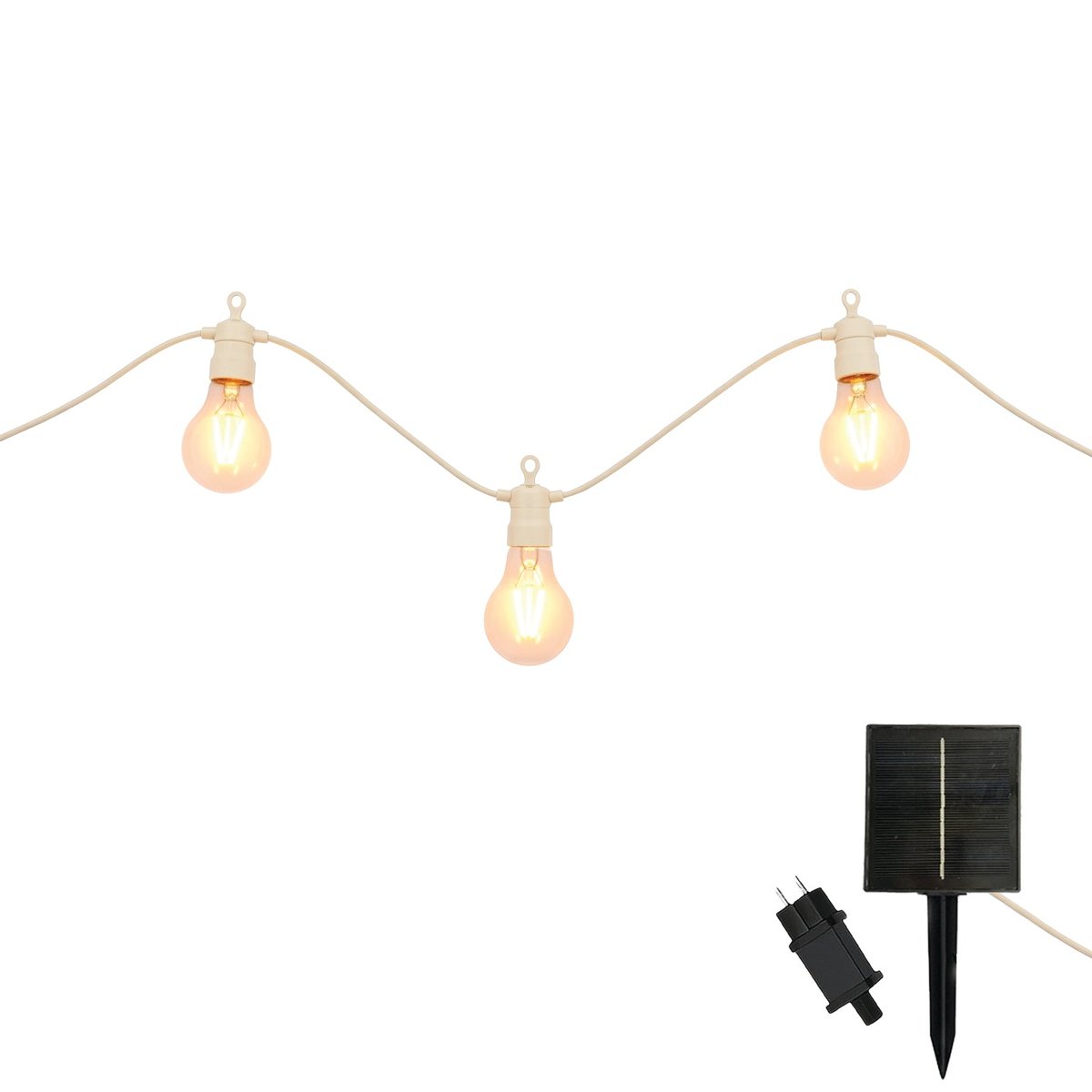 Guirlande lumineuse extérieur beige 10 globes transparents raccordable LED blanc chaud PARTY MAX CLEAR HYBRID CREAM 8m solaire et sur secteur transparent, LUMISKY