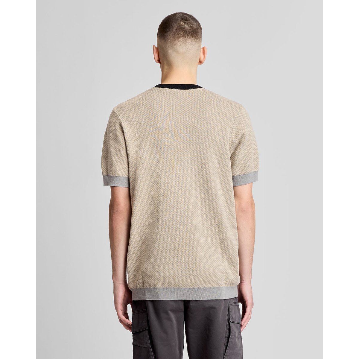 Pull micro triangle manches courtes brun clair marron/ drizzle gris, LYLE & SCOTT