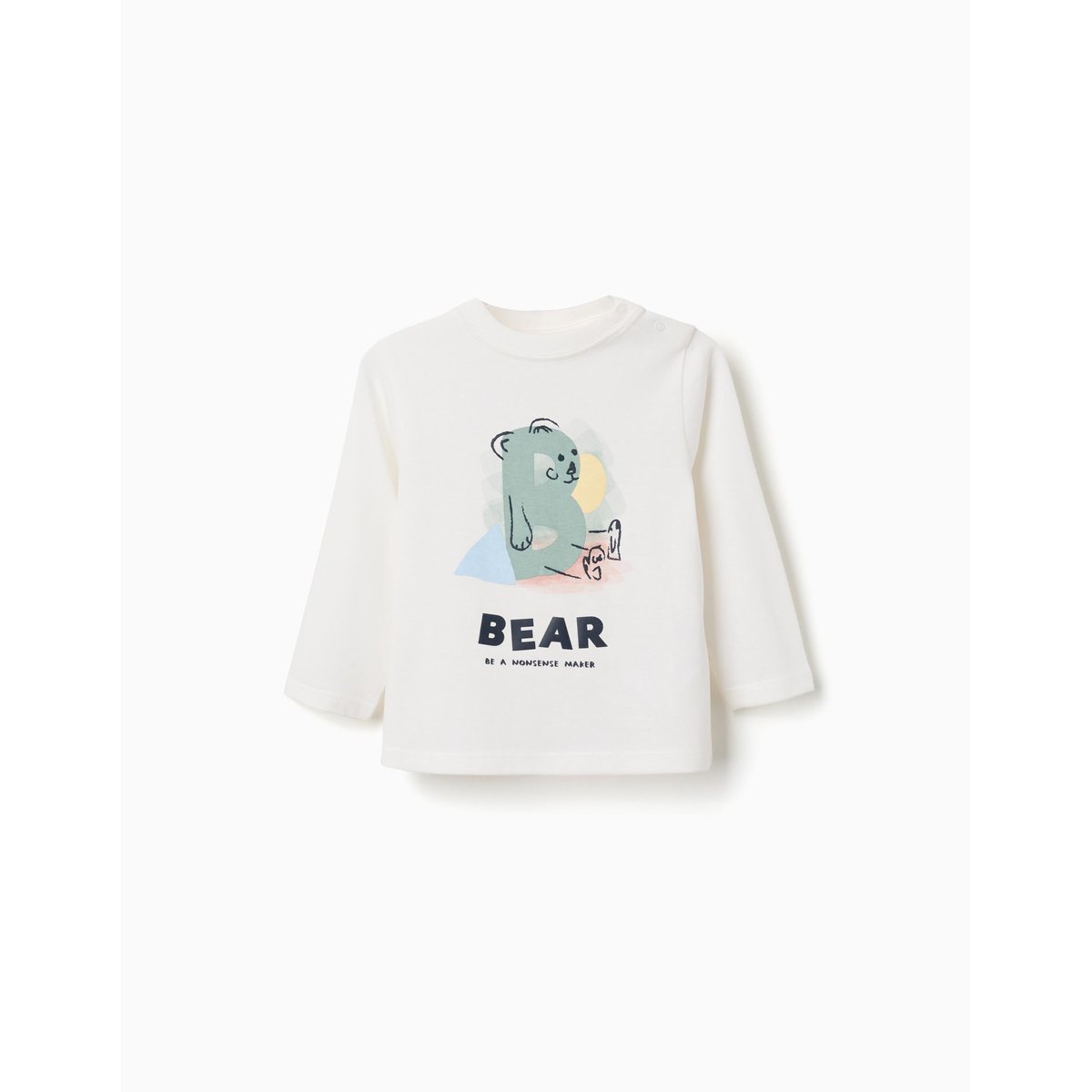 T-shirt en coton à manches longues avec imprimé lettres blanc, ZIPPY