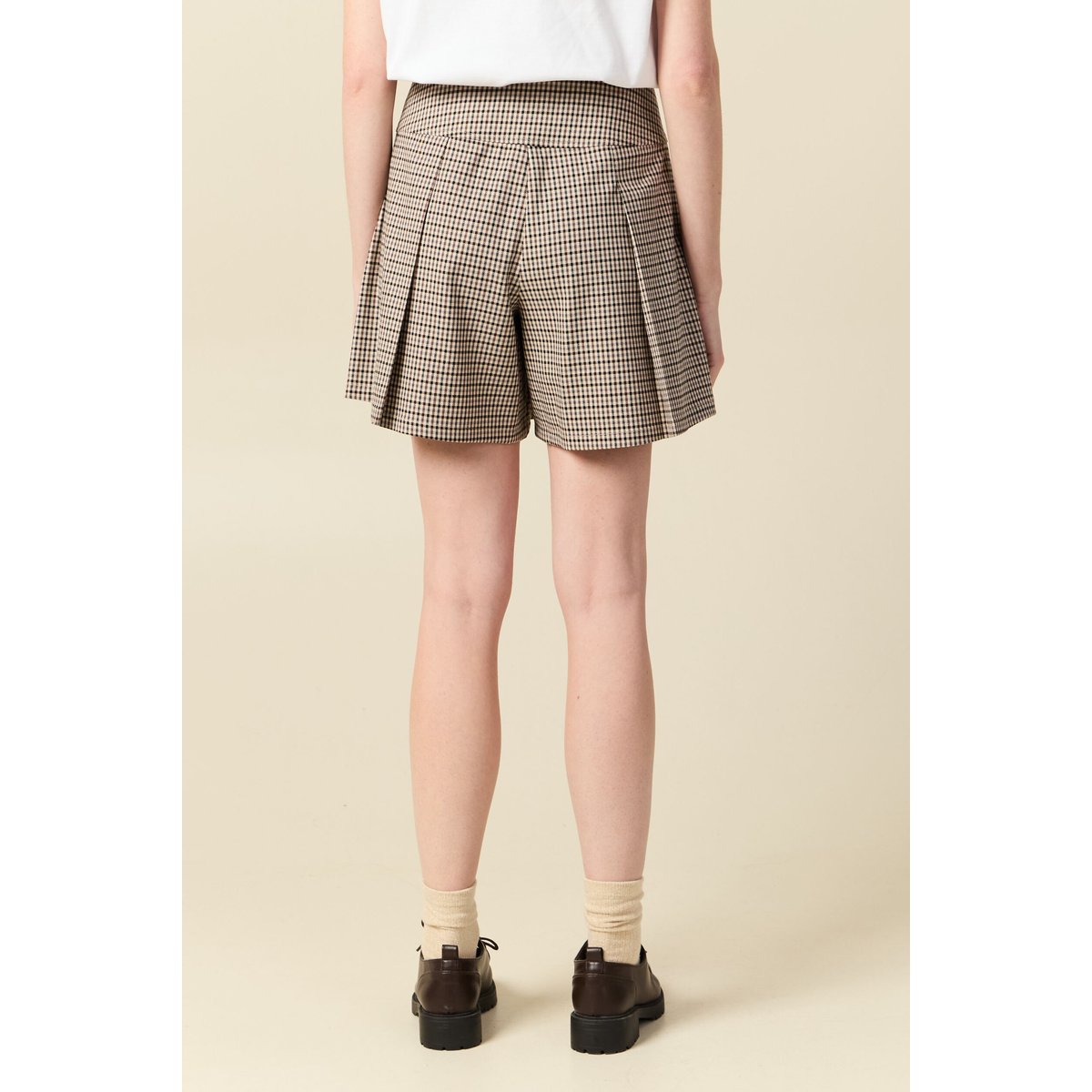 Short plissé taille haute fluide marron, BONOBO