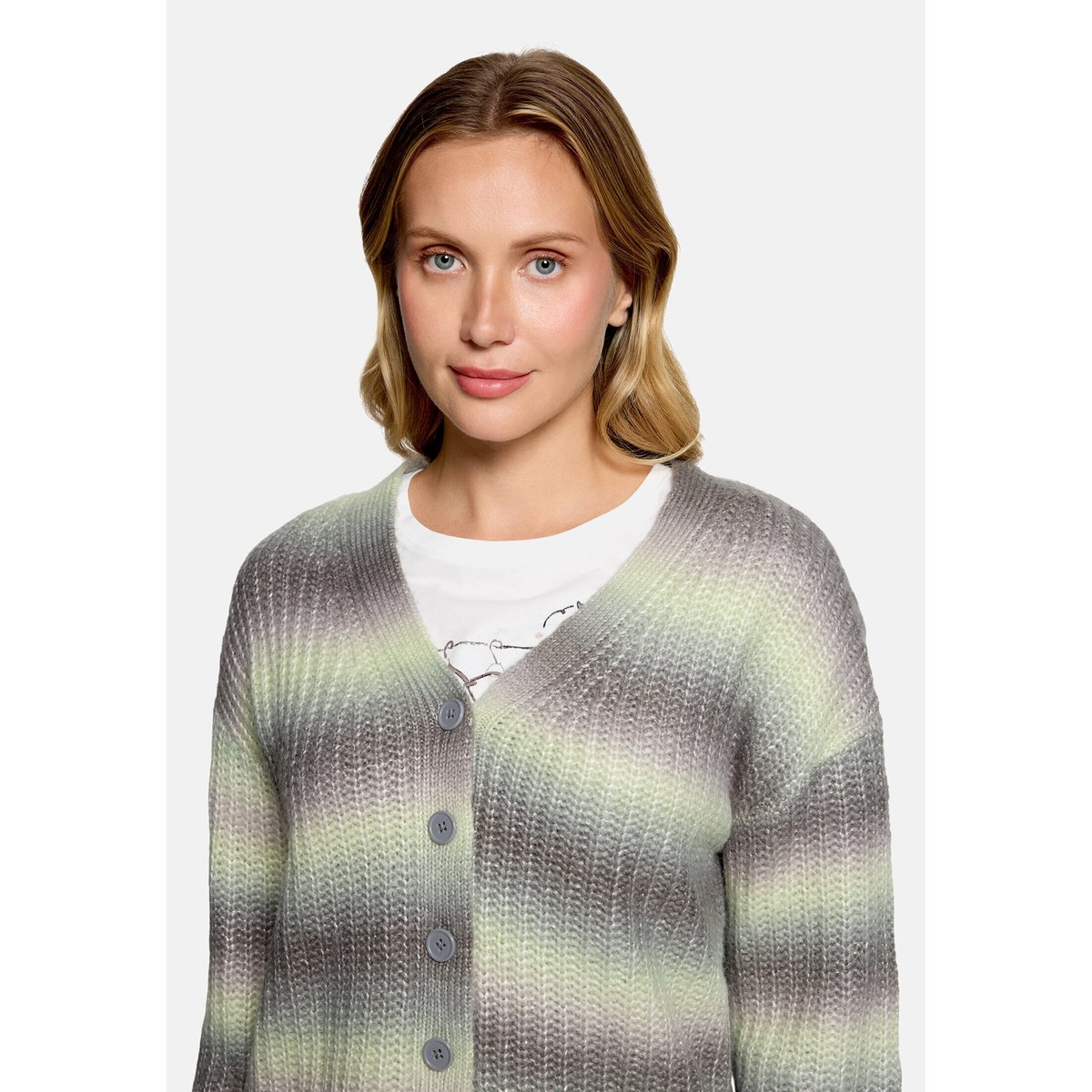 Cardigan en maille à encolure en v khaki/cream, CARTOON