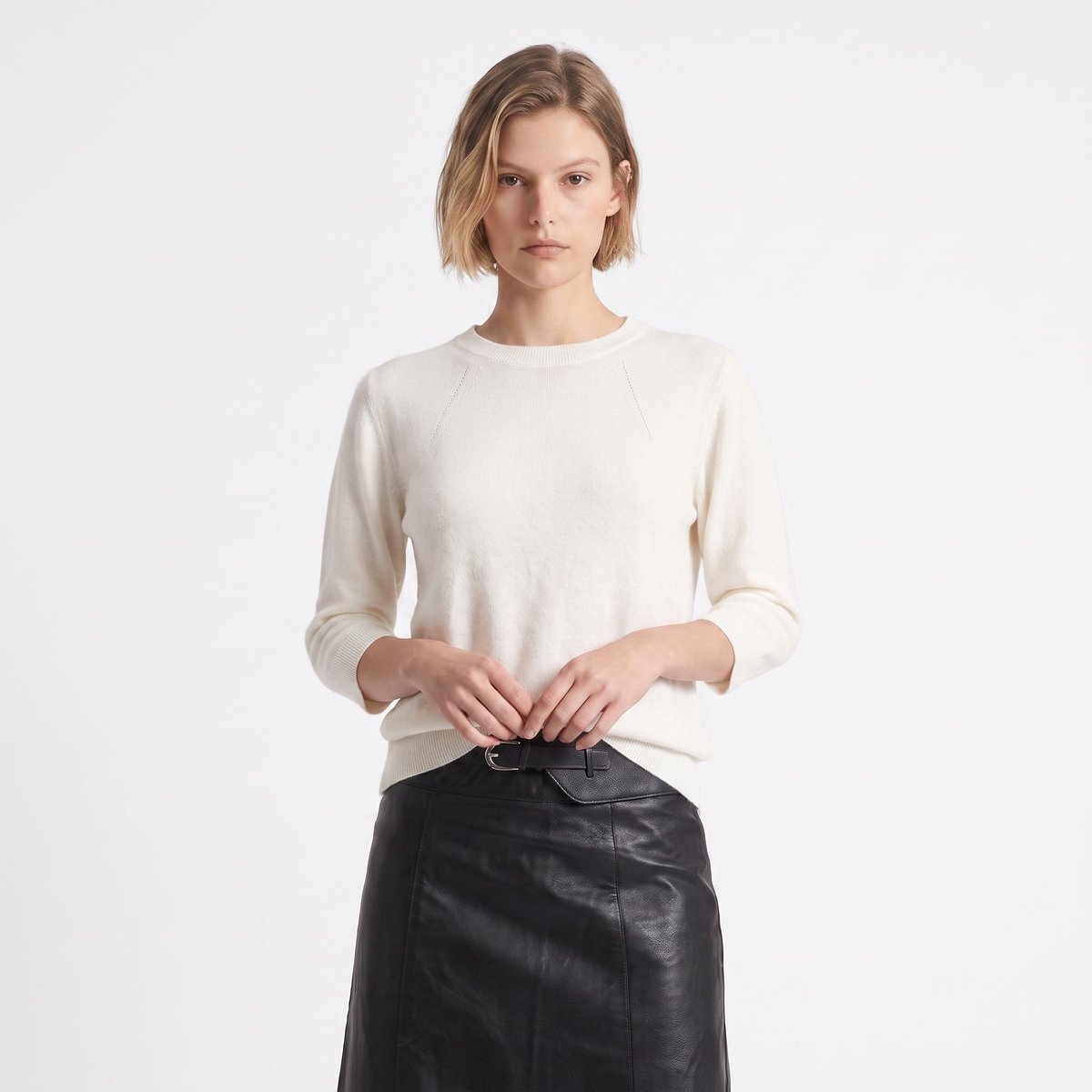 Pull coupe courte manches 3/4 col rond BADRA cream, ARTLOVE