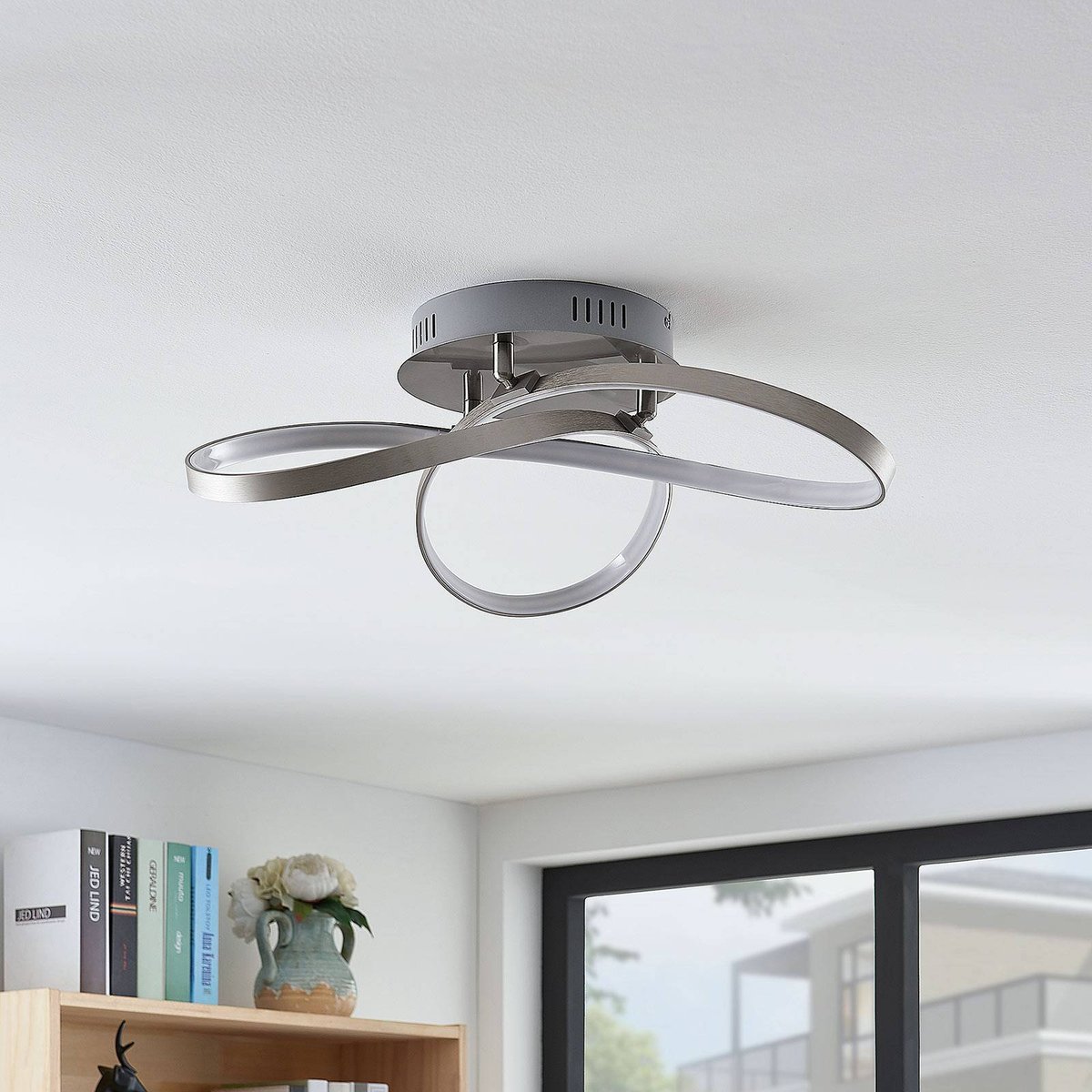 Plafonnier en aluminium moderneLED, Saliha nickel mat, blanc, LINDBY