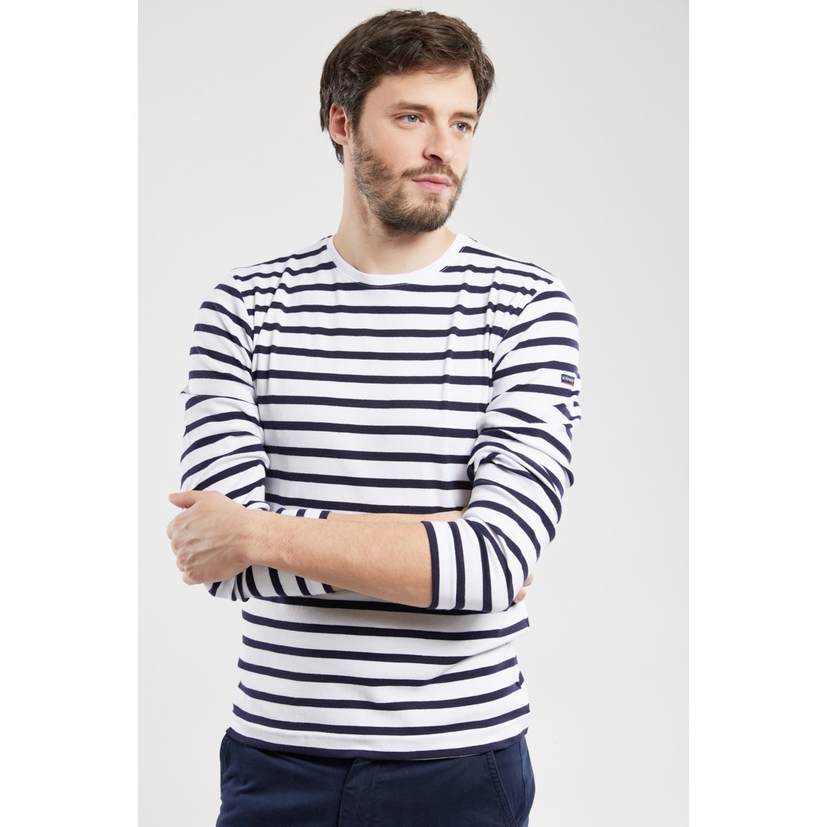 Marinière en coton CROZON blanc/navire, ARMOR-LUX