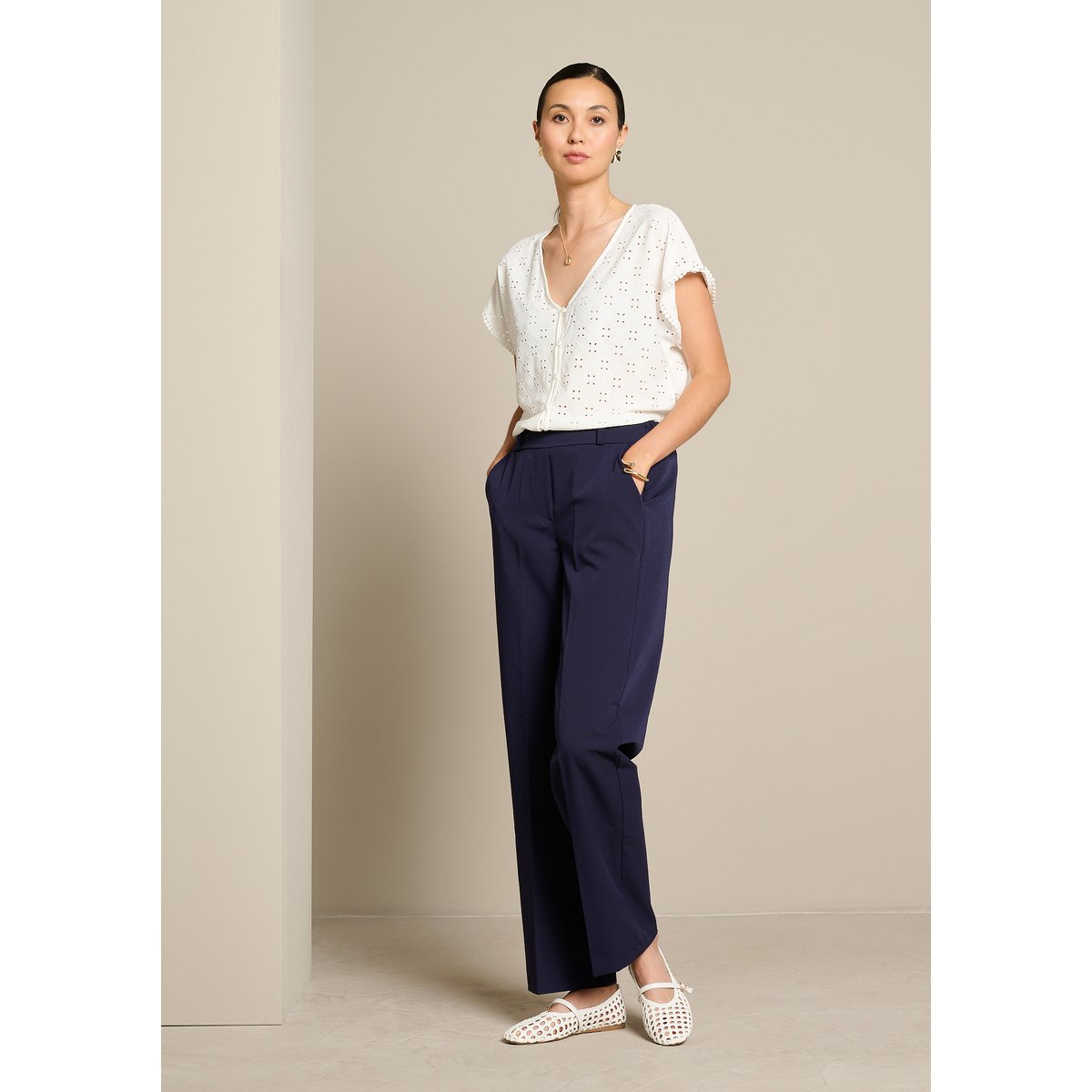 Pantalon droit élégant bleu marine, LOLALIZA