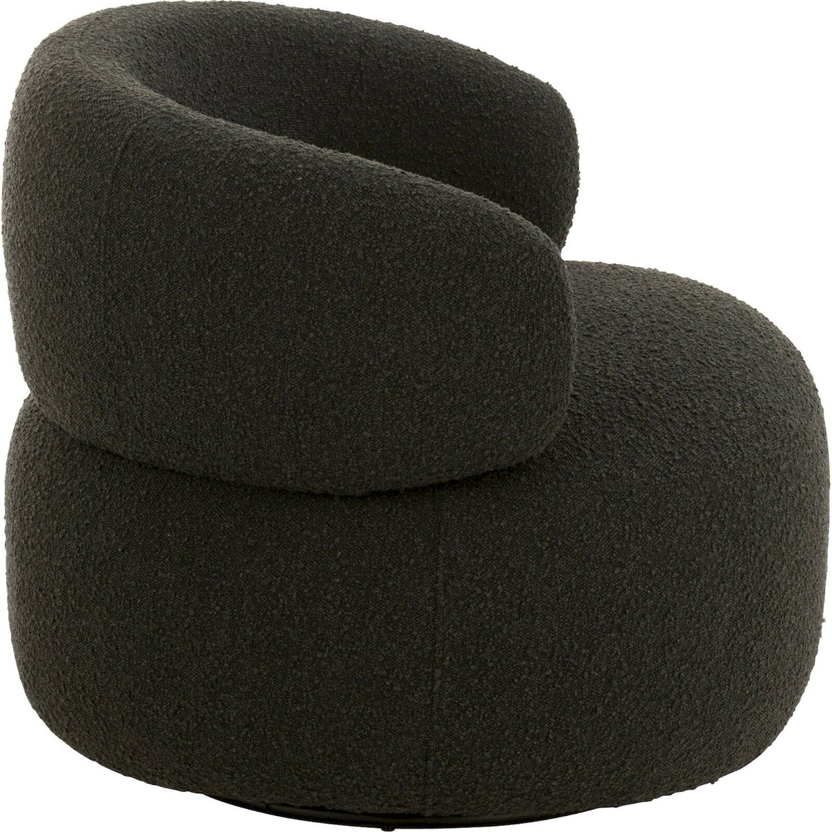 Fauteuil pivotant rond en bois et mousse noir profond texturé, RECOLLECTION
