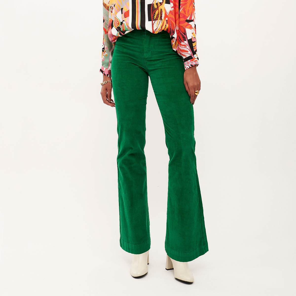 Pantalon bootcut en velours côtelé stretch VICTORIA vert sapin, WILD