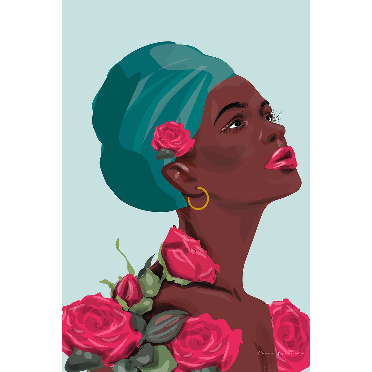 Tableau vintage La femme aux roses tableau alu dibond, HEXOA