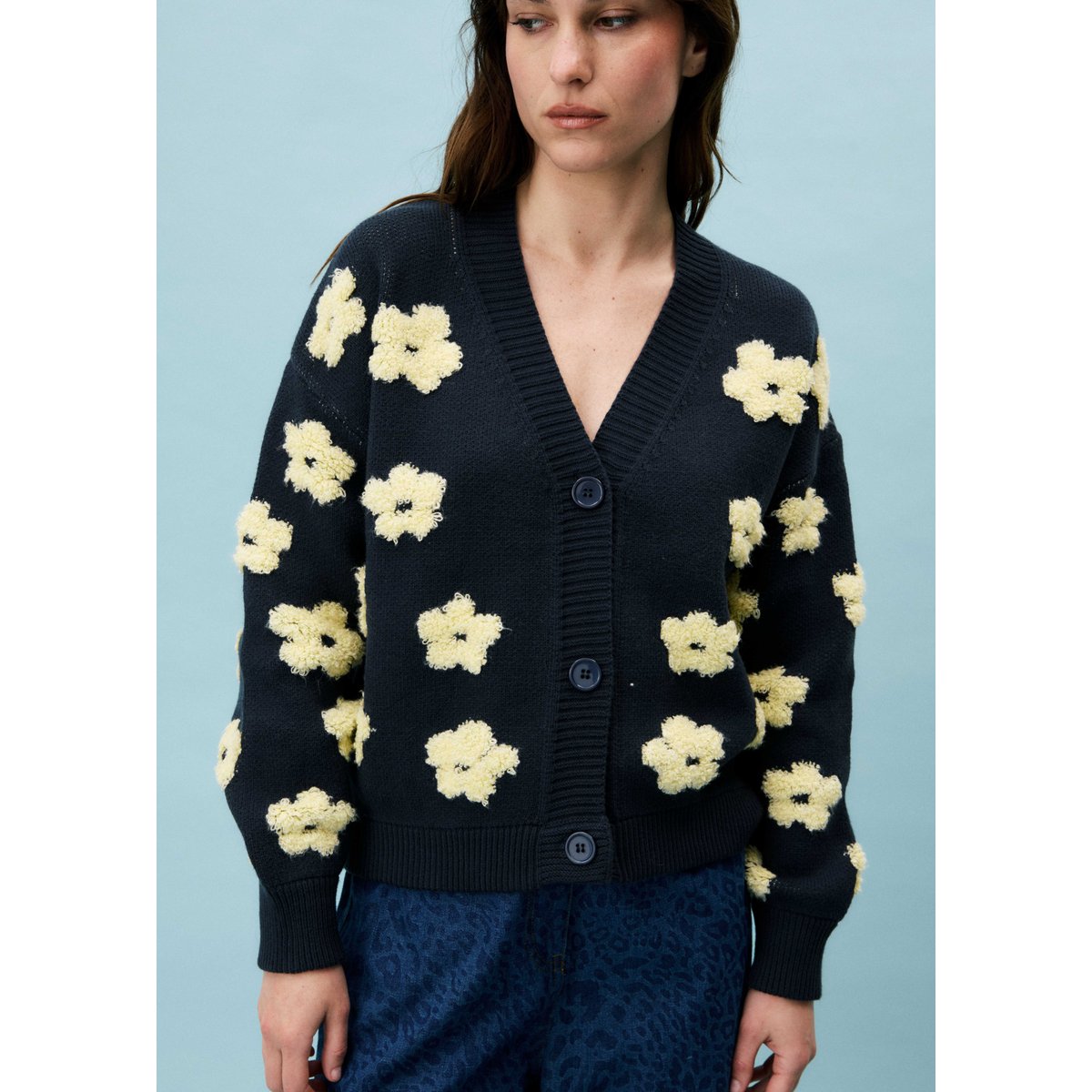 Cardigan en coton BERGENIA bleu marine, FRNCH