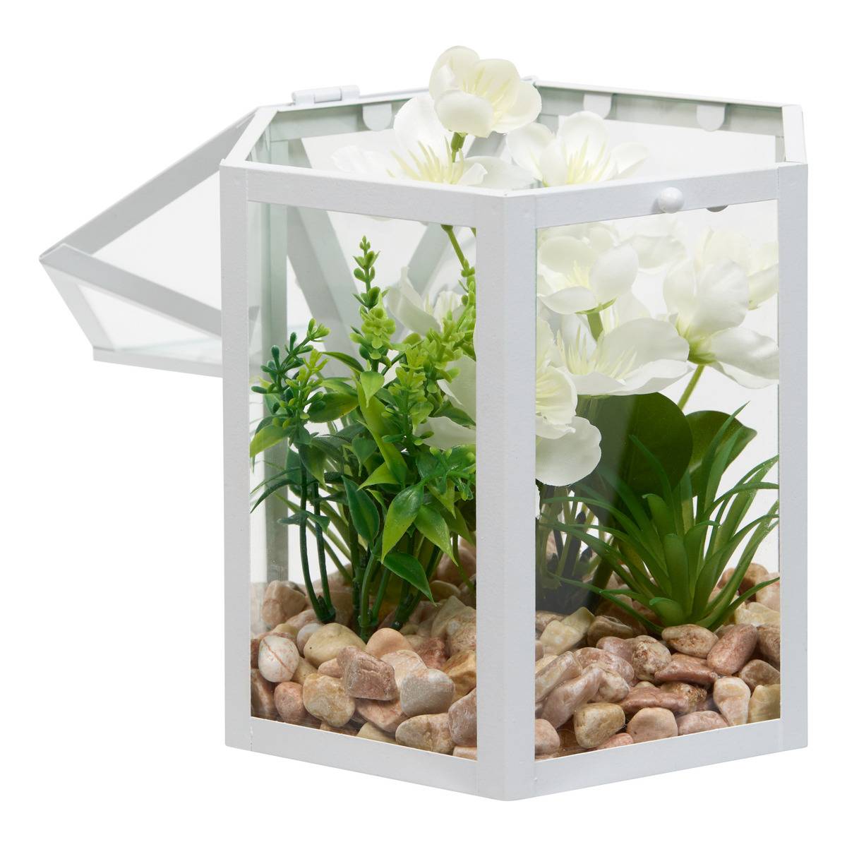 Cage terrarium Fleur artificiellle H23 cm FLEUR DE ROSE blanc, ATMOSPHERA