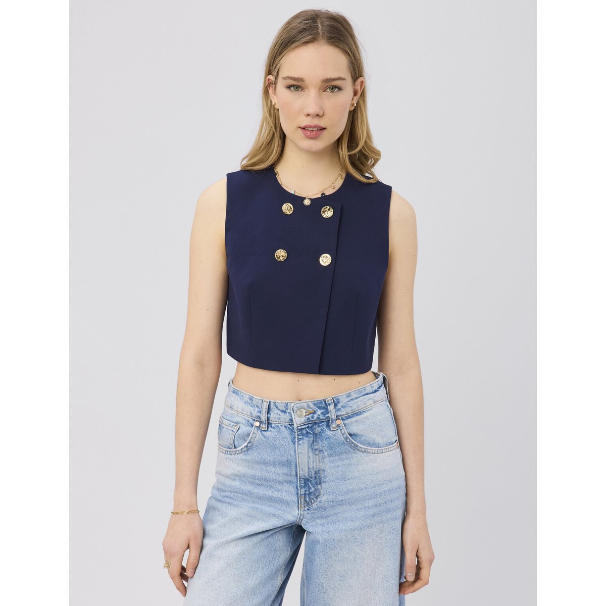 Veste boutonnée bleu foncé, BZB