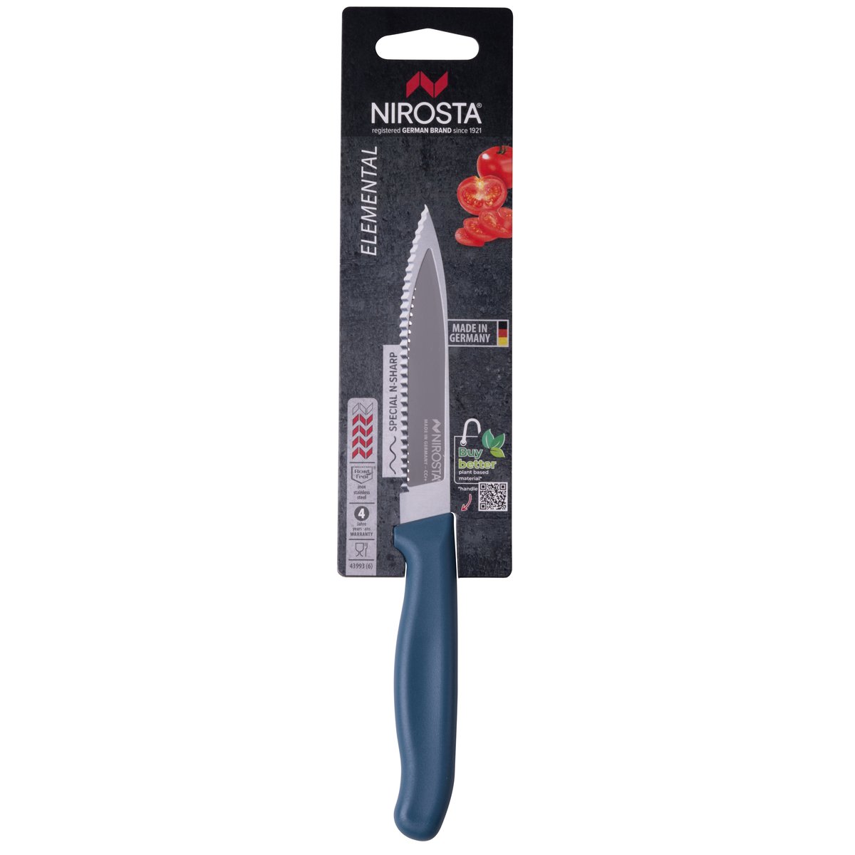 Couteau de cuisine lame crantée 21,5 cm ELEMENTAL bleu, NIROSTA