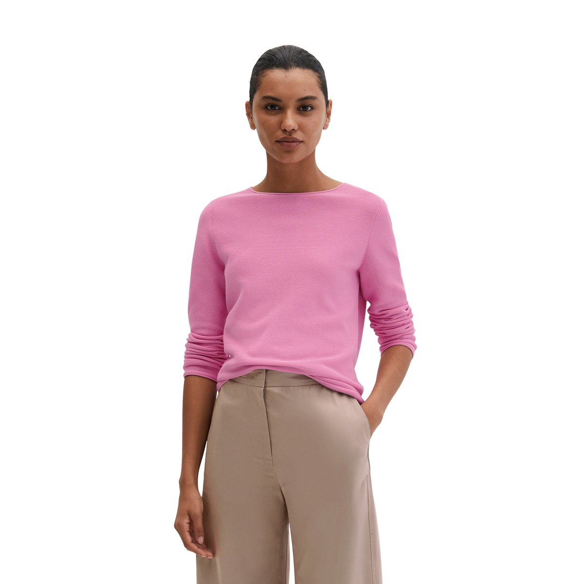 Pull en maille slim en coton organique doux rose, MARC O'POLO